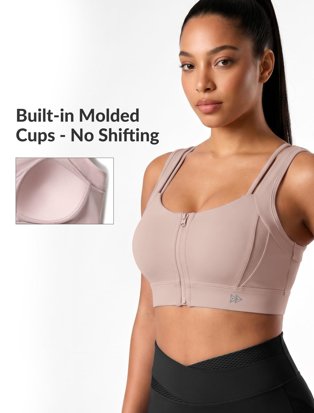 Yvette Front Zip Sports Bra for Women High Support Bow-Back,Pink,XXL D/DDD
