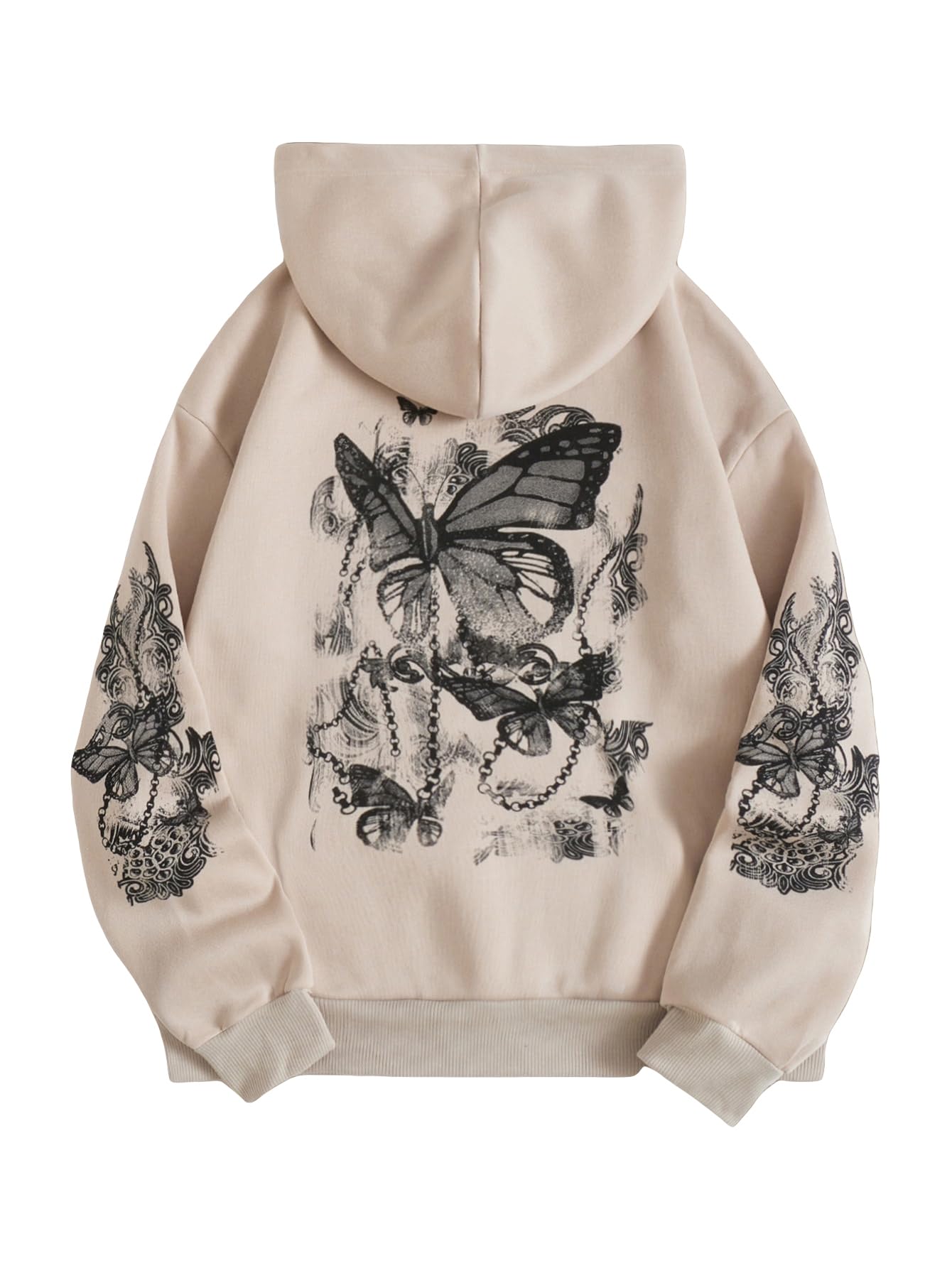 SOLY HUX Women's Graphic Hoodies Butterfly Print Long Sleeve Drawstring Pocket Sweatshirt Pullover Tops Apricot Graphic M