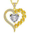 Beam & Bask 2 Carat Moissanite Rose Flower Heart Necklace for Her, Sterling Silver Plated with 18K Gold, Birthday, Wedding, Anniversary Pendant Jewelry for Girlfriend, Wife, Bride, Soulmate