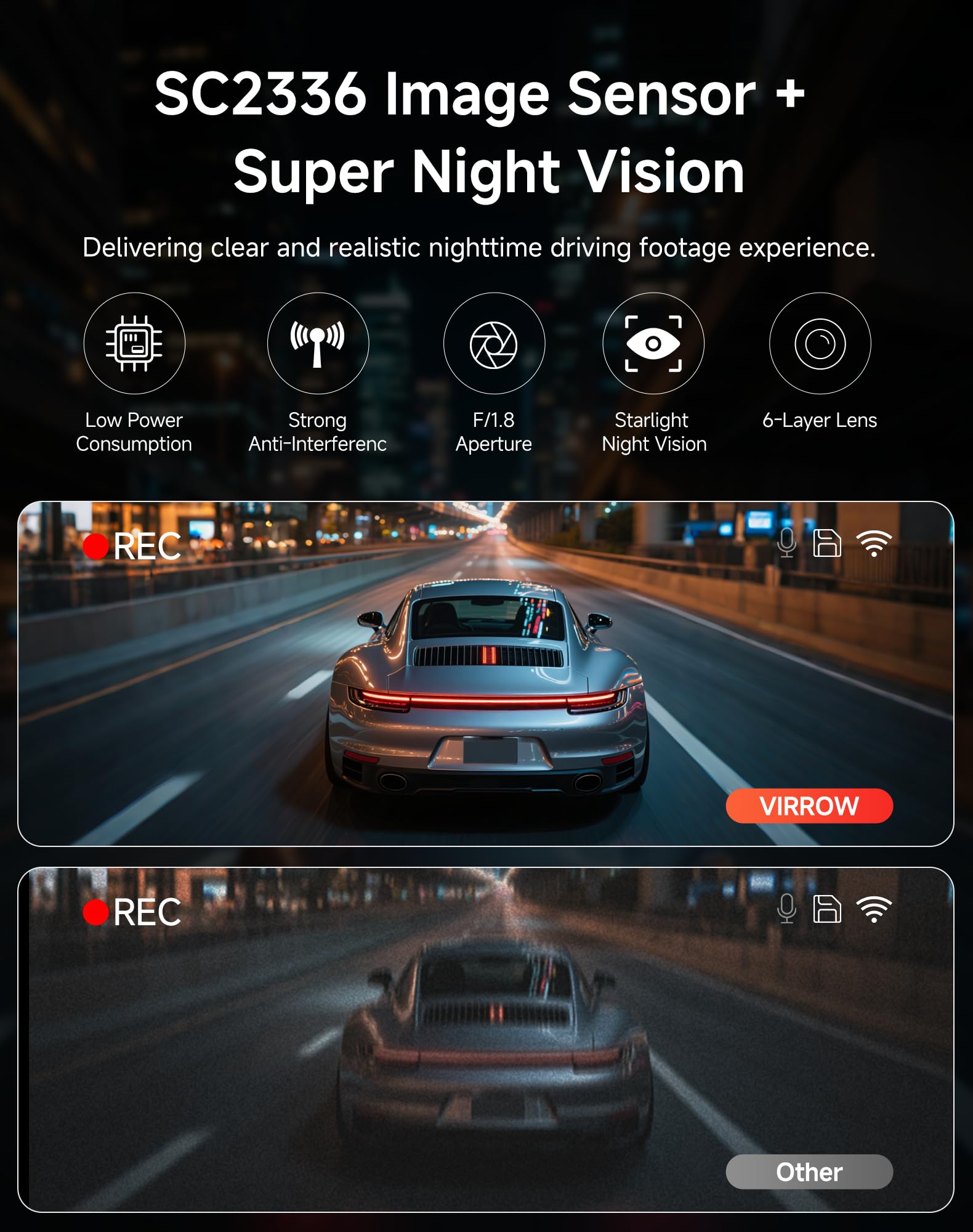 VIRROW Dash Cam Front and Rear: 4K+2.5K Dash Camera for Cars with Touch Screen 3.39" - Dashcam with WiFi APP Control 64GB Parking Mode Night Vision Loop Recording Emergency Lock (X5)