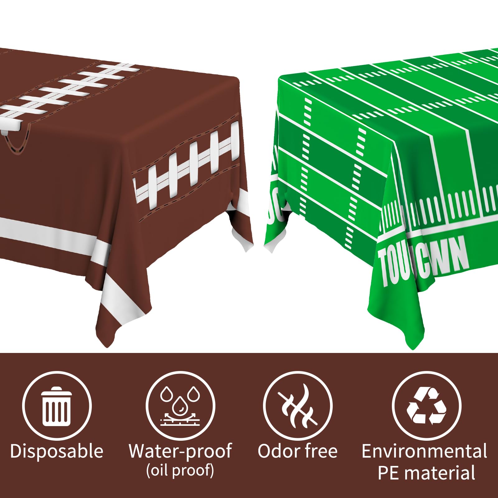 Gatherfun Football Party Decorations Disposable Tablecloth Plastic Touchdown Table Cover for Birthday Football Party Games Decoration 54 X 108Inch，2 Pack