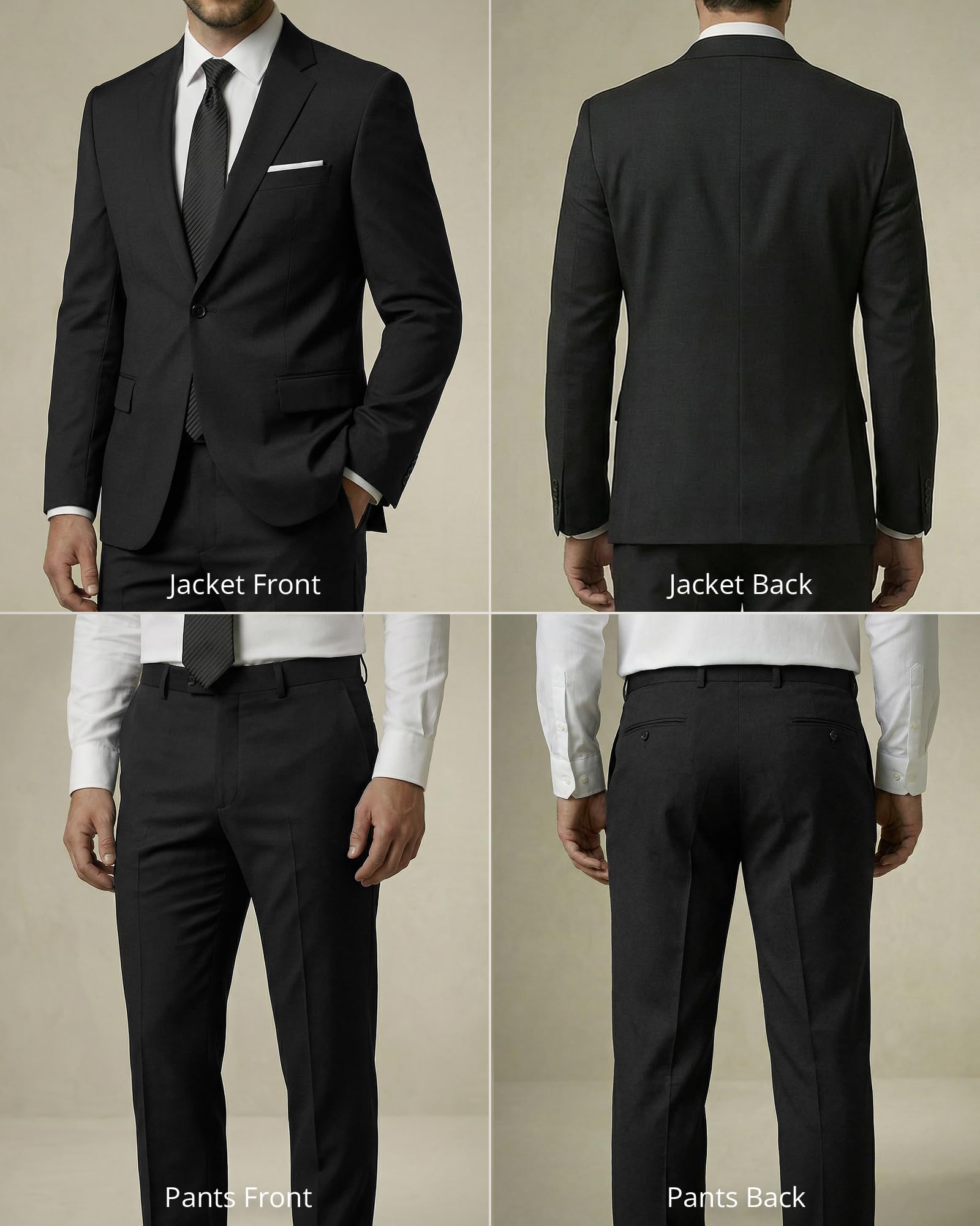 YND Men's 2 Piece Suit with Tie, One Button Slim Fit Solid Jacket and Pants Set, Suits for Men Prom Party Wedding & Business, Black