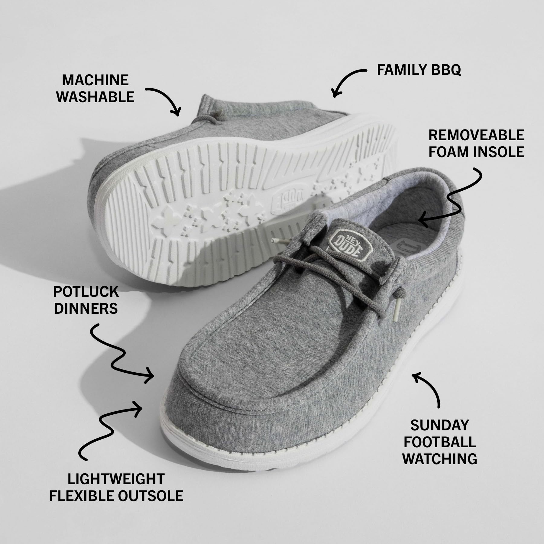 HEYDUDE Men’s Wally Stretch Jersey Grey Size 11 | Slip-On Loafers, Lightweight Casual Shoes, Comfortable Walking Sneakers