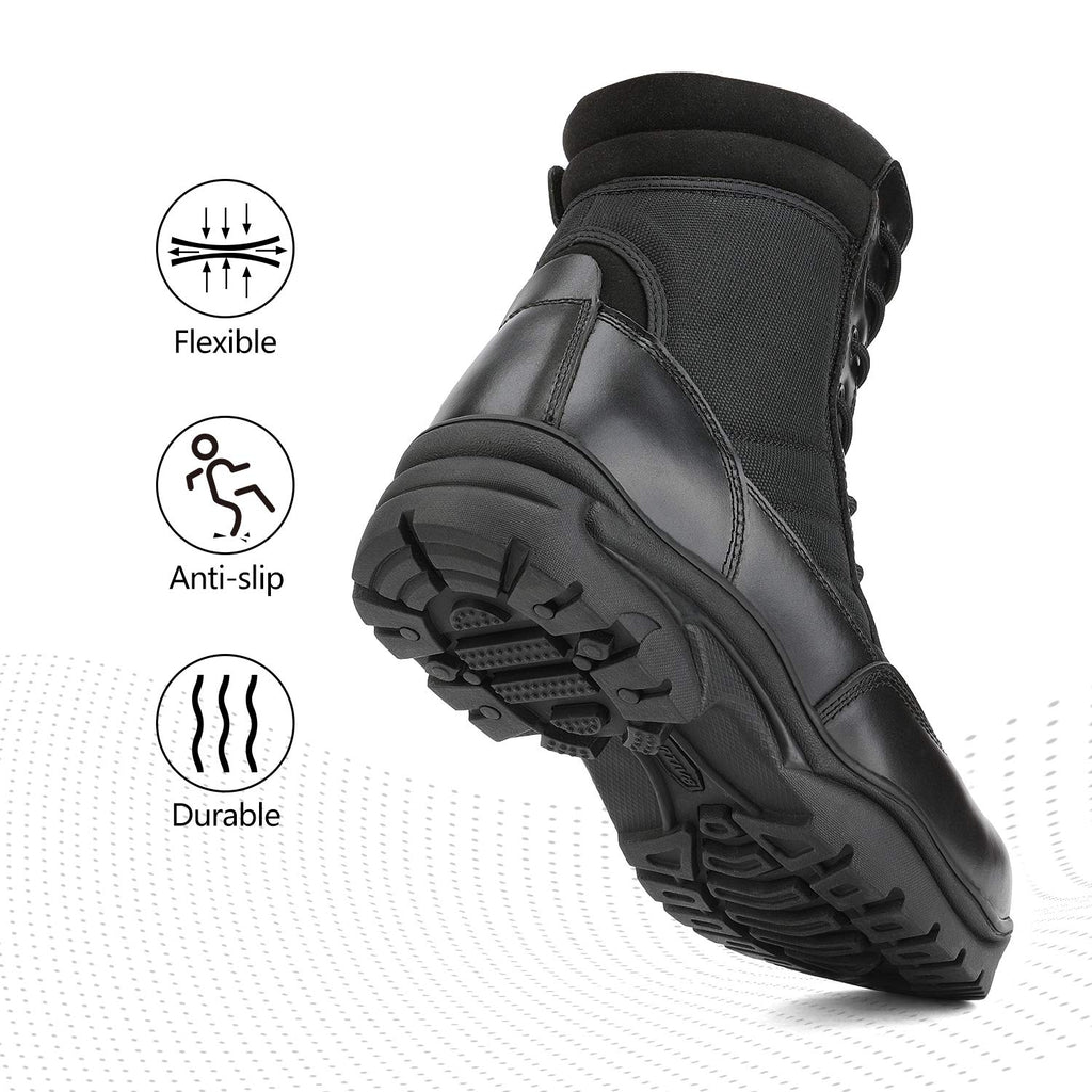 NORTIV 8 Men's Military Tactical Work Boots Side Zipper Leather Motorcycle Combat Boots Trooper(6-8 Inches),Size 11W,Black
