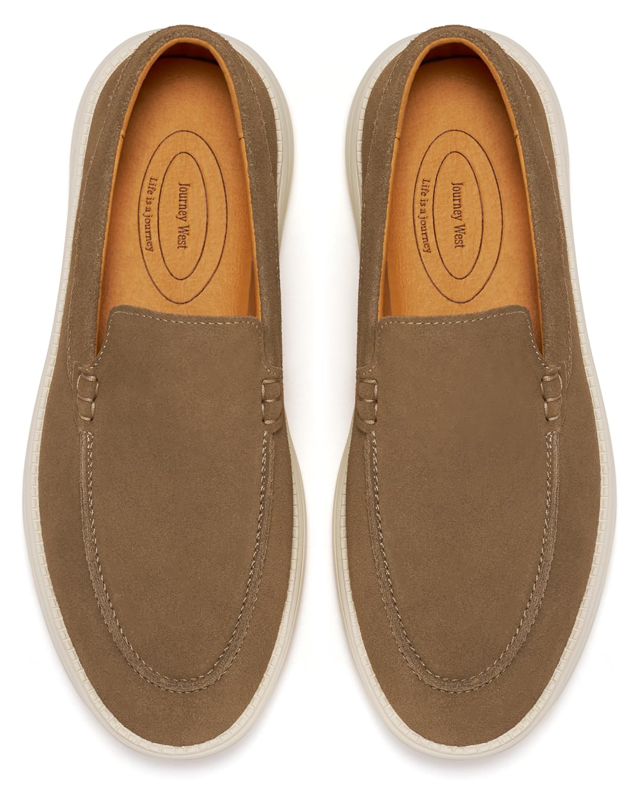 Journey West Men's Comfort Casual Slip-on Suede Leather Loafers Shoes for Men Beige US 7.5