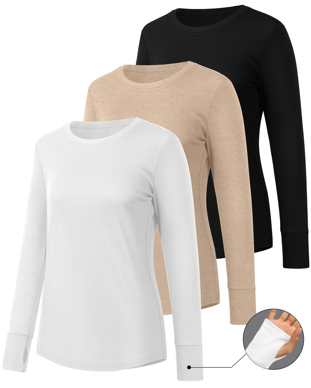 Huukeay 3 Pack Womens Long Sleeve Cotton Shirts, 3-Color, Medium