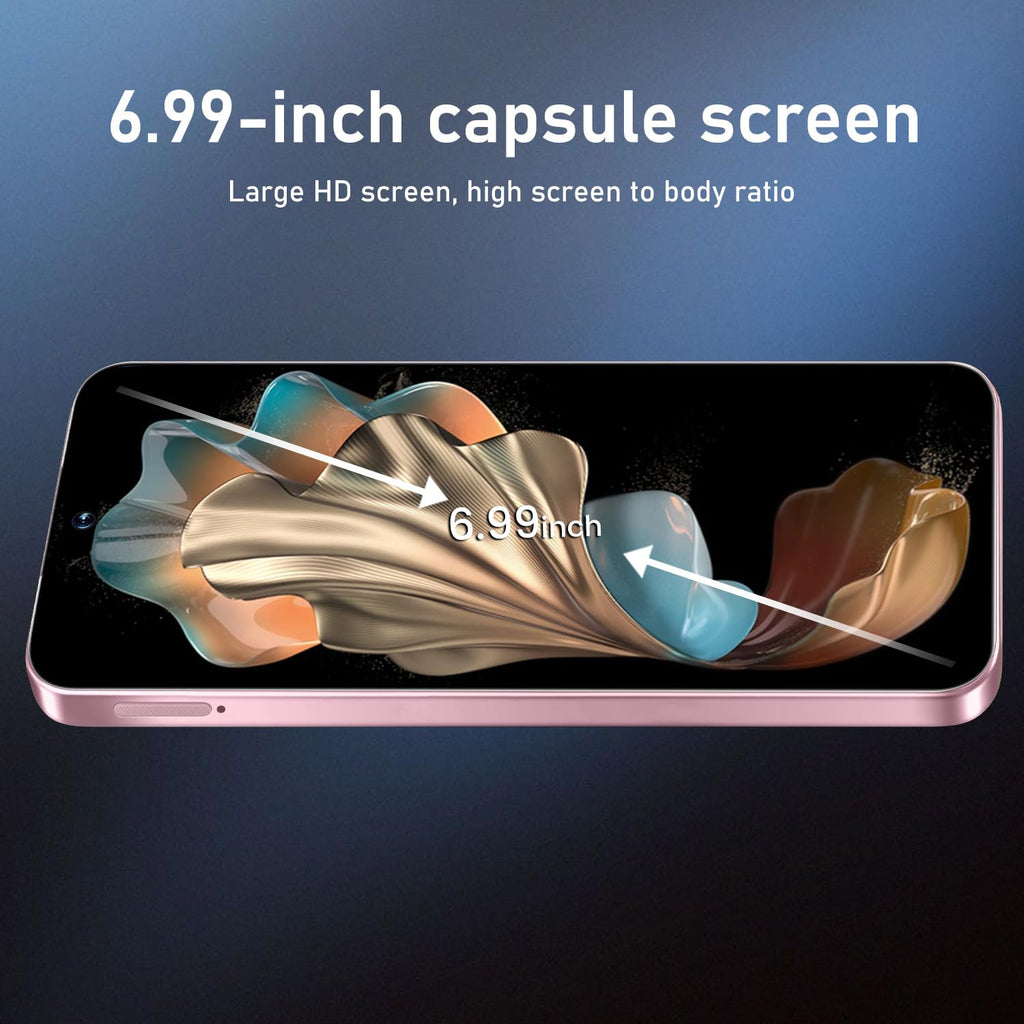 VSQAOF 16PM Unlocked Phone,16+512GB Smartphone, Android 14.0, Long Battery Life 7000mAh,6.99" Display 68+108MP Zoom Camera,with Dual SIM, Fingerprint Lock, Face ID (Pink)