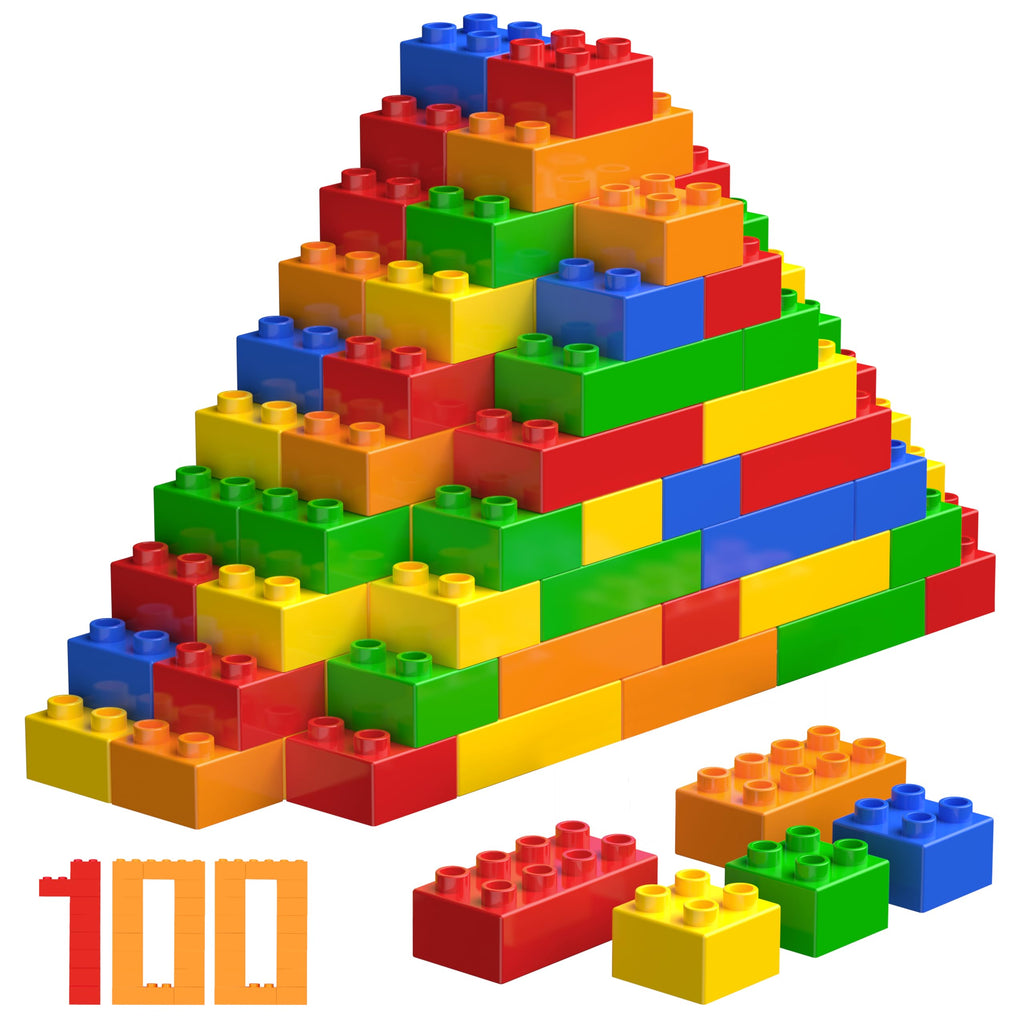 WYSWYG 100 Pcs Jumbo Building Blocks Set for Toddlers (80 Square & 20 Rectangle) | Compatible Big Construction Bricks in 5 Colors | Kids Ages 3+ STEM Toy