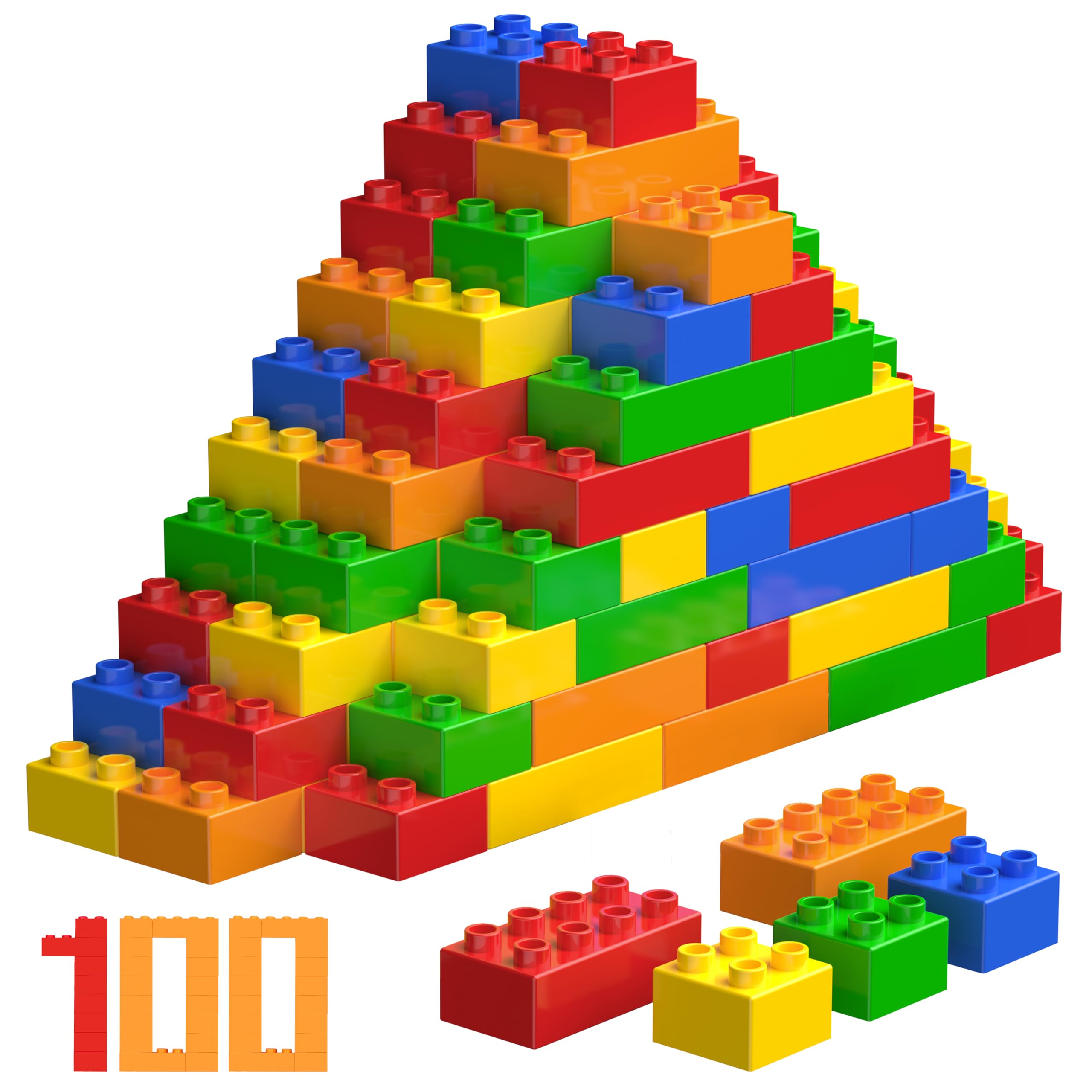 WYSWYG 100 Pcs Jumbo Building Blocks Set for Toddlers (80 Square & 20 Rectangle) | Compatible Big Construction Bricks in 5 Colors | Kids Ages 3+ STEM Toy
