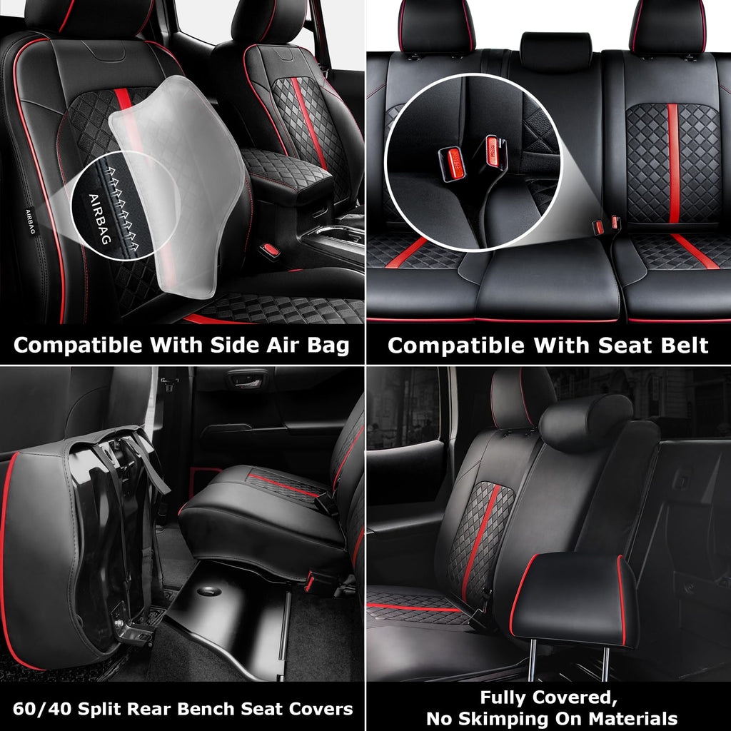 Carlimeki Leather Seat Covers Custom Fit for Tacoma Gen 3rd (2016-2023) Double & Crew Cab, for SR, SR5, Limited, TRD Pro, TRD Sport, TRD Off-Road, Trail Special Edition - Fully Covered