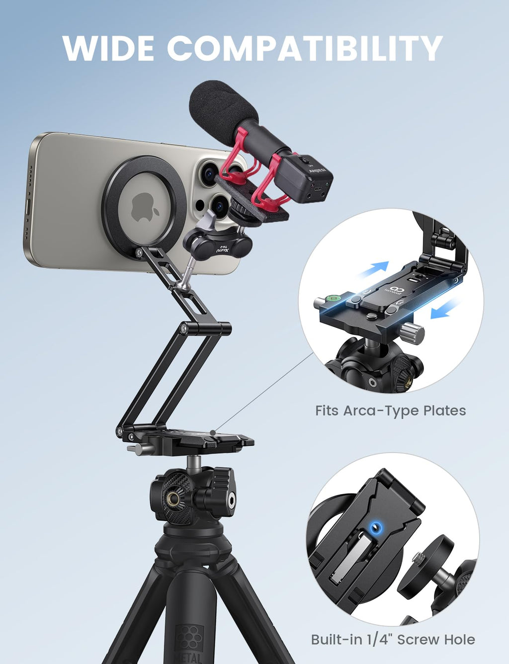 Lamicall for MagSafe Tripod Stand Ultra-Compact with 1/4" Screw, Arca, Hook
