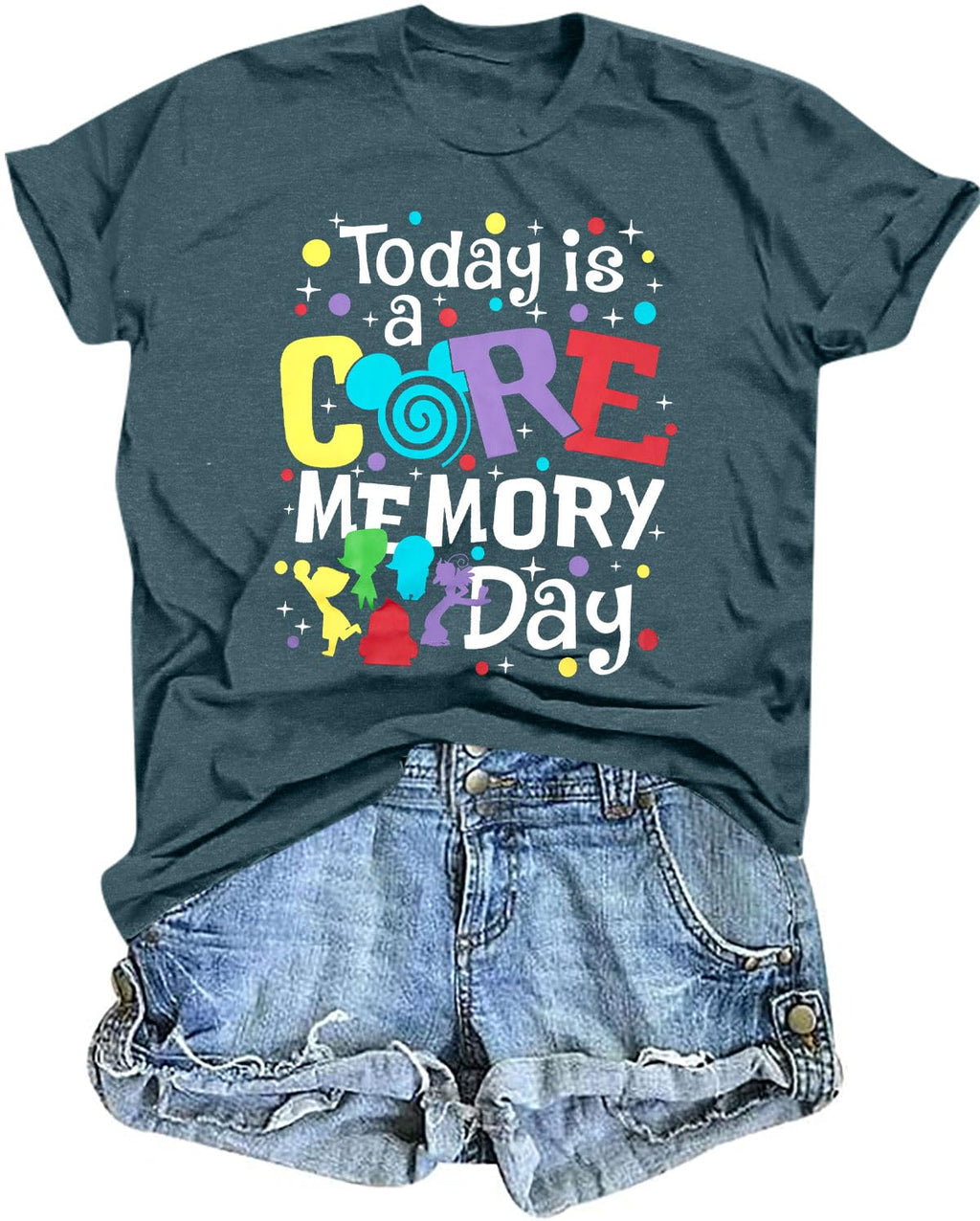 Magical Shirt for Women Funny Today is A Core Memory Day Letter Print T Shirts Cute Family Vacation Graphic Tee Tops Green