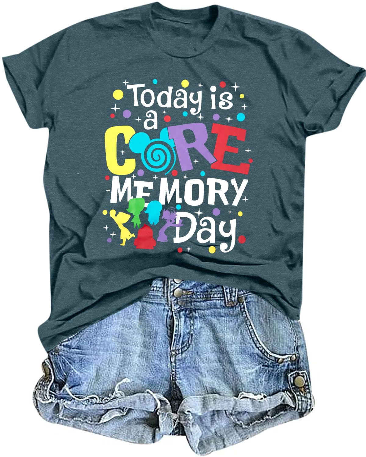 Magical Shirt for Women Funny Today is A Core Memory Day Letter Print T Shirts Cute Family Vacation Graphic Tee Tops Green