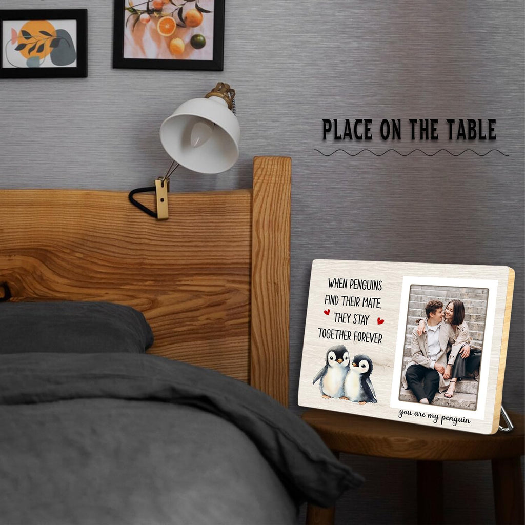 Penguin Photo Frame Gift, Engagement Picture Frame, Wedding Gifts for Couple, Valentine's Gift for Him Her, Anniversary Couple, fits 4x6 Photo, When Penguins Find Their Mate They Stay Together Forever