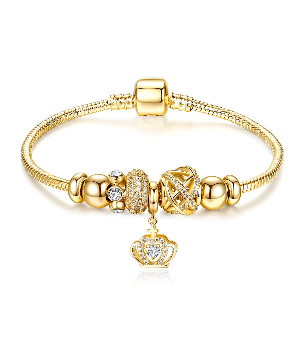 RIMAYZI 14K Gold Plated Charm Bracelet for Women, Women's Charm Symbol Bracelets, Gifts for Mother's Day, Mom, Her, Wife(Golden Crown)