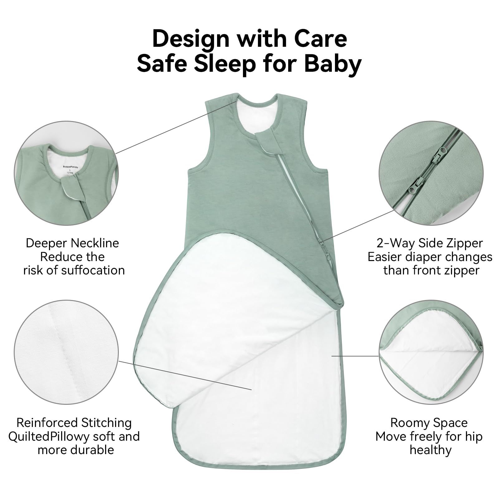 BubblePanda Rayon Made from Bamboo Sleep Sack 0-6 Months 1.0 Tog Soft Toddler Sleeping Sack 3-6 Months for Infant Newborn Babies 2-Way Zipper Baby Wearable Blanket 0-3 Months