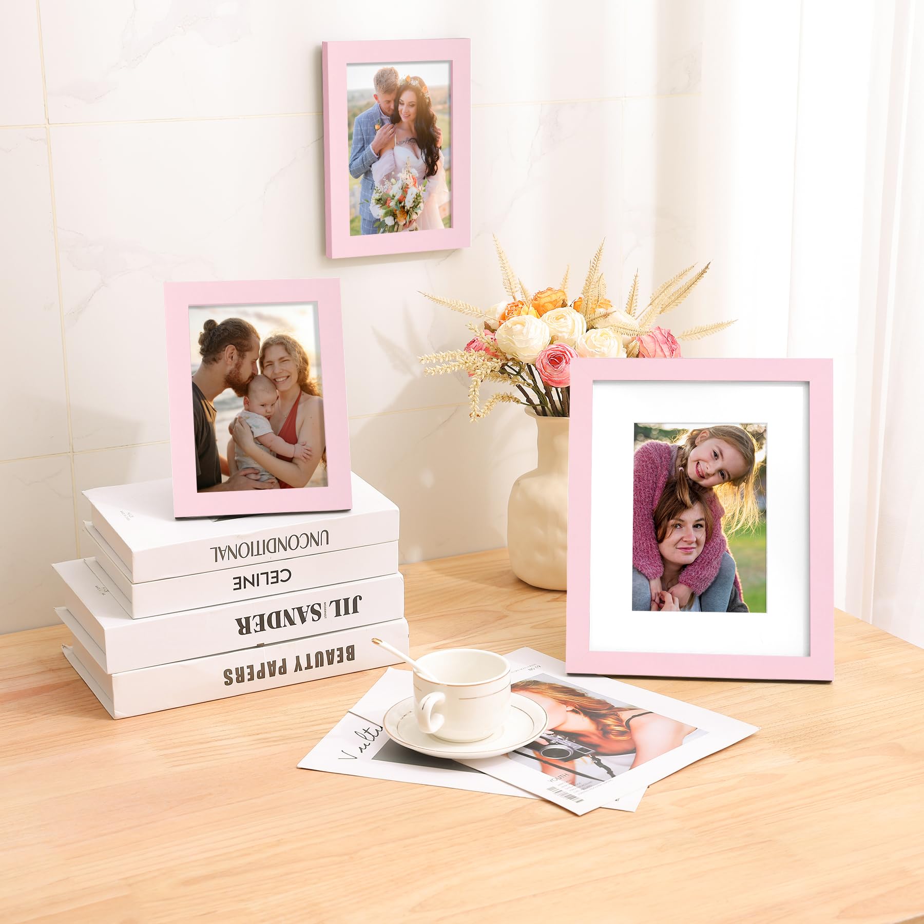 decorUhome 5x7 Picture Frame, Display Pictures 4x6 with Mat or 5x7 without Mat, Wall & Tabletop Display Photo Frame, Pink, 1 Pack
