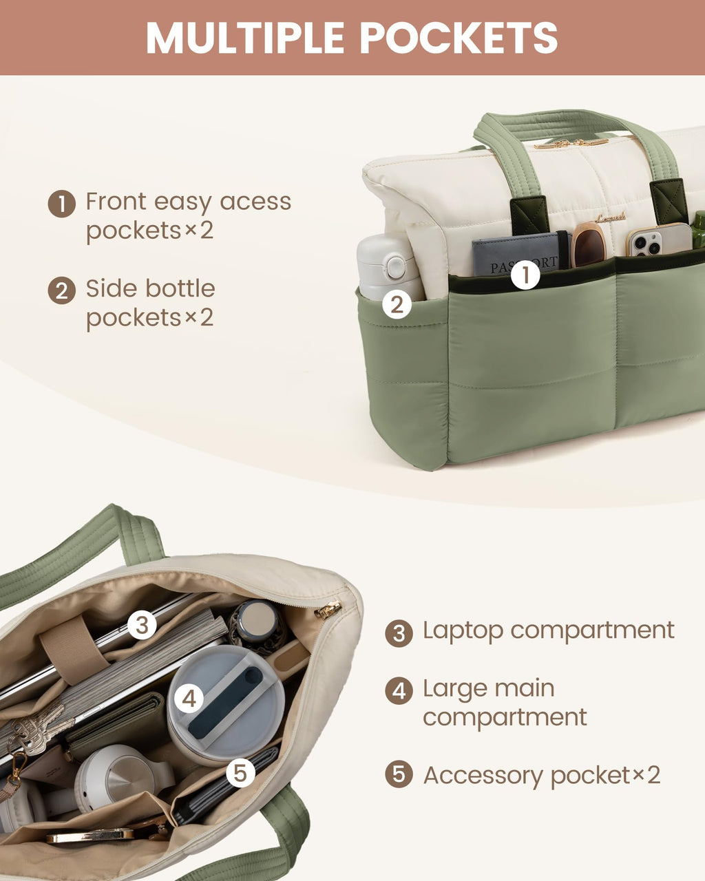LOVEVOOK Puffer Laptop Bag for Women 17 Inch,Large Lightweight Work Bag Computer Bags for Laptops Tote Bag,Cute Teacher Bag Purse Handbags with Laptop Compartments for Daily,Travel,Business,Office