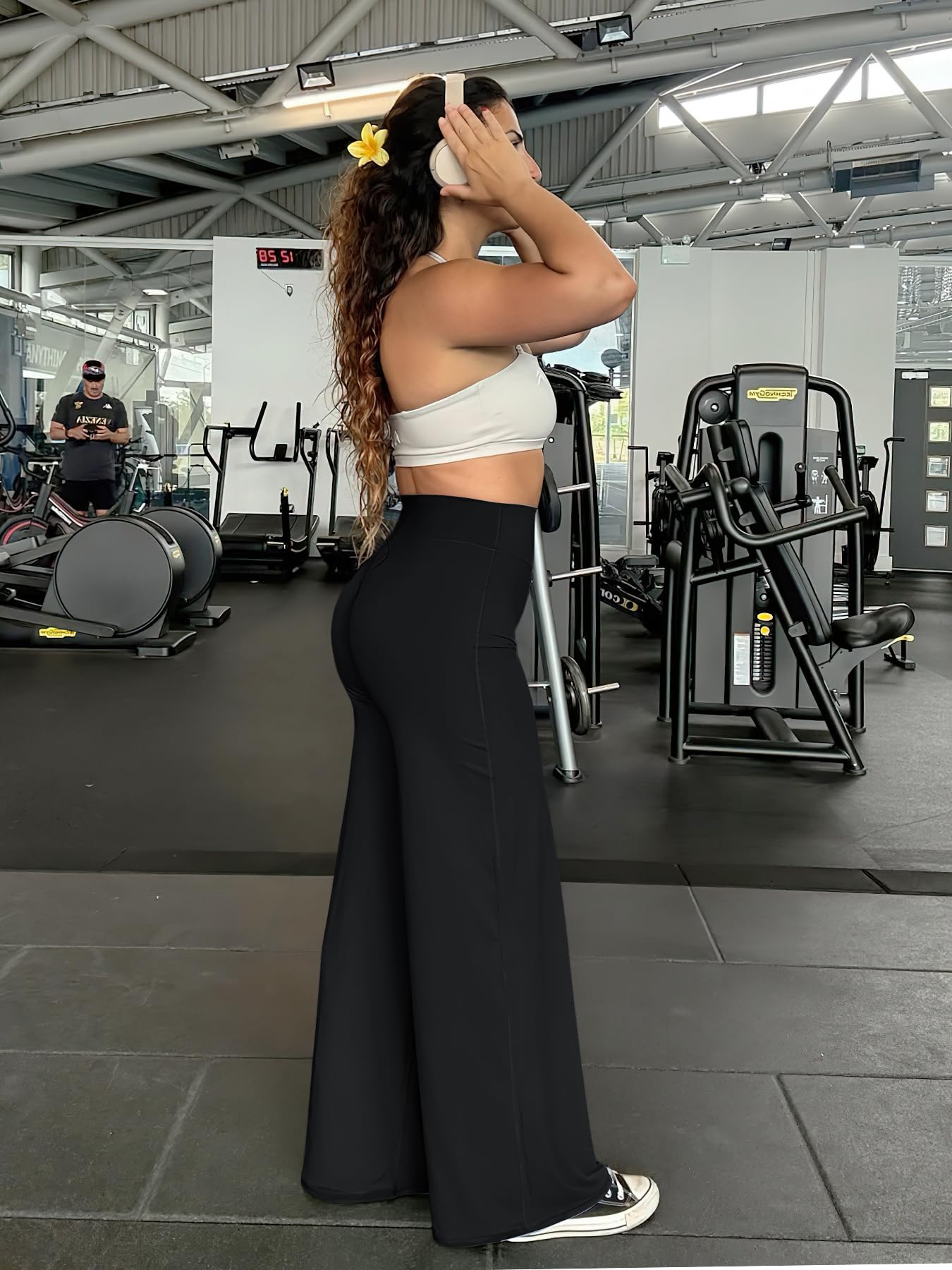 YEOREO Workout Leggings Womens No Front Seam Straight Leggings 33" High Waist Buttery Eddiy Gym Yoga Pants Black S