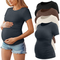 Huukeay 4 Pack Women's Short Sleeve Maternity Tops, 4-Color, Large