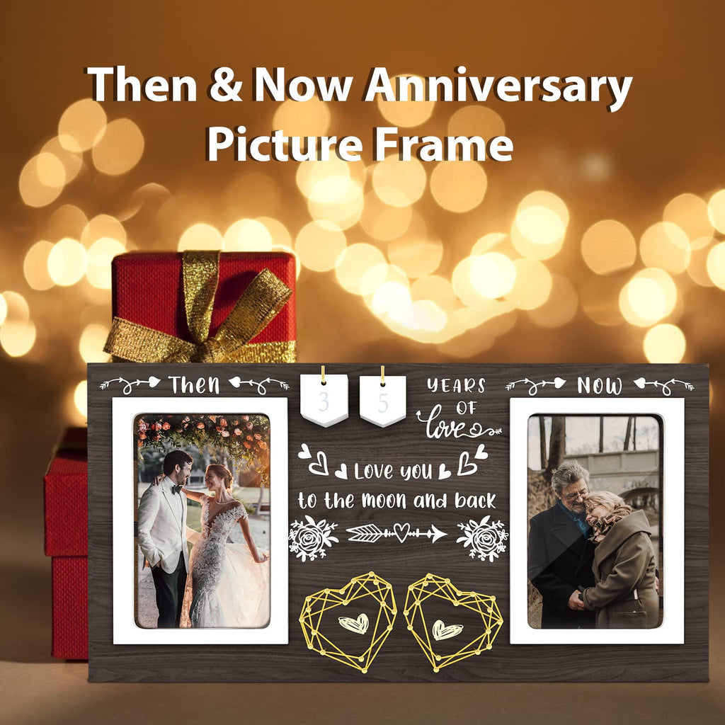 ZCPTZ Then & Now Anniversary Picture Frame - 1-99 Years Anniversary Wedding Gift for Couple, Engagement Bridal Shower Gifts for Couples Wood Photo Frame Holds 2 4x6 Inches Photos