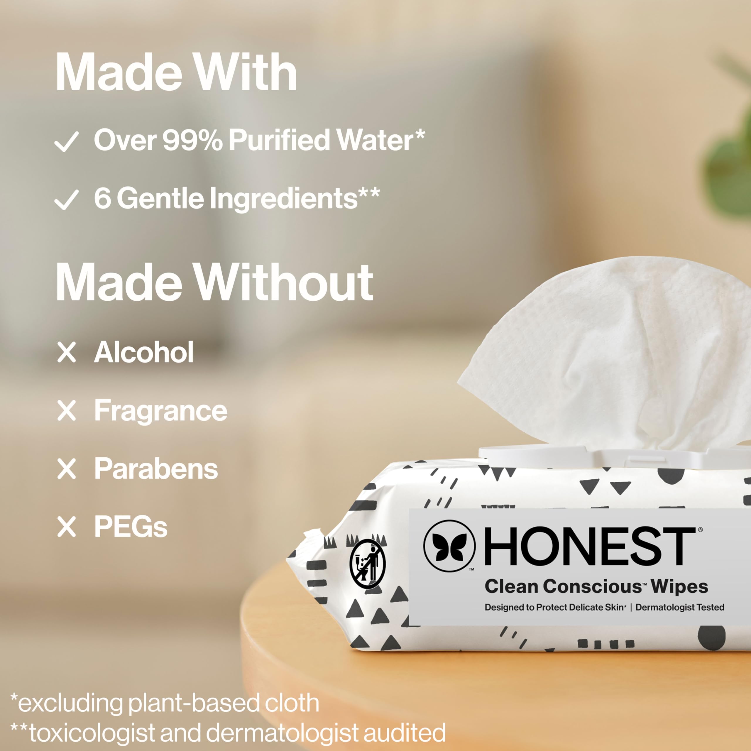 The Honest Company Hypoallergenic Multi-Use Baby Wipes for Sensitive Skin Baby Pattern Play 288 Count