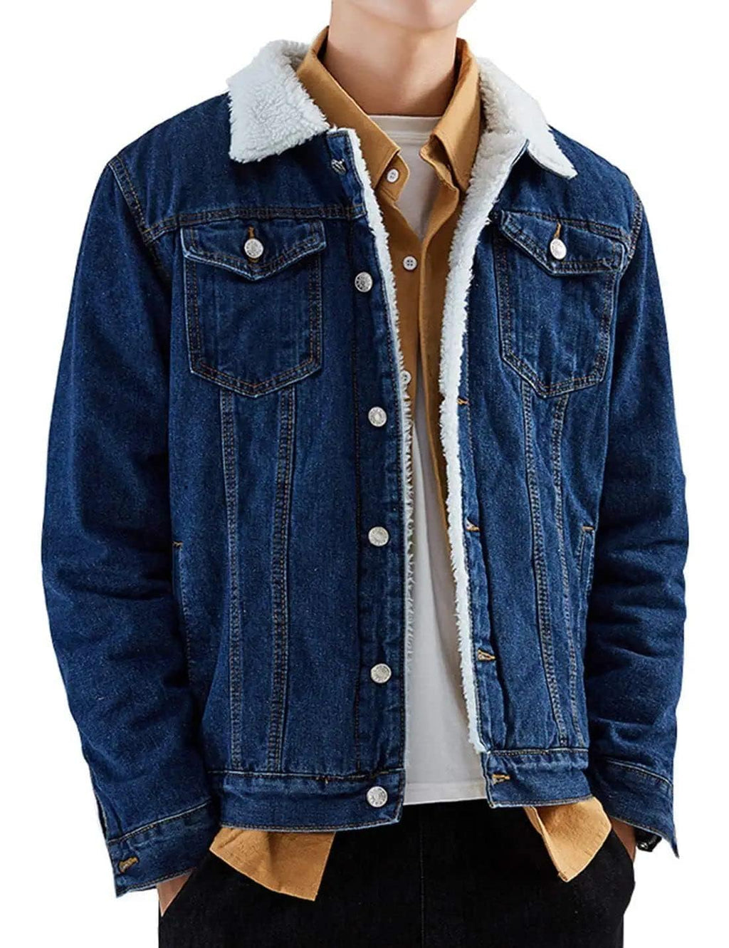 Springrain Men's Sherpa Fleece Lined Denim Jacket Warm Winter Trucker Jacket Cowboy Jean Jacket(DarkBlue-XS)