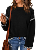 Dokotoo School Outfits for Teachers Early Fall Fashion Crewneck Solid Oversized Sweaters for Women Contrast Ribbed Knit Winter Clothing for Women Soft Long Sleeve Casual Loose Sweater Tops Black XL