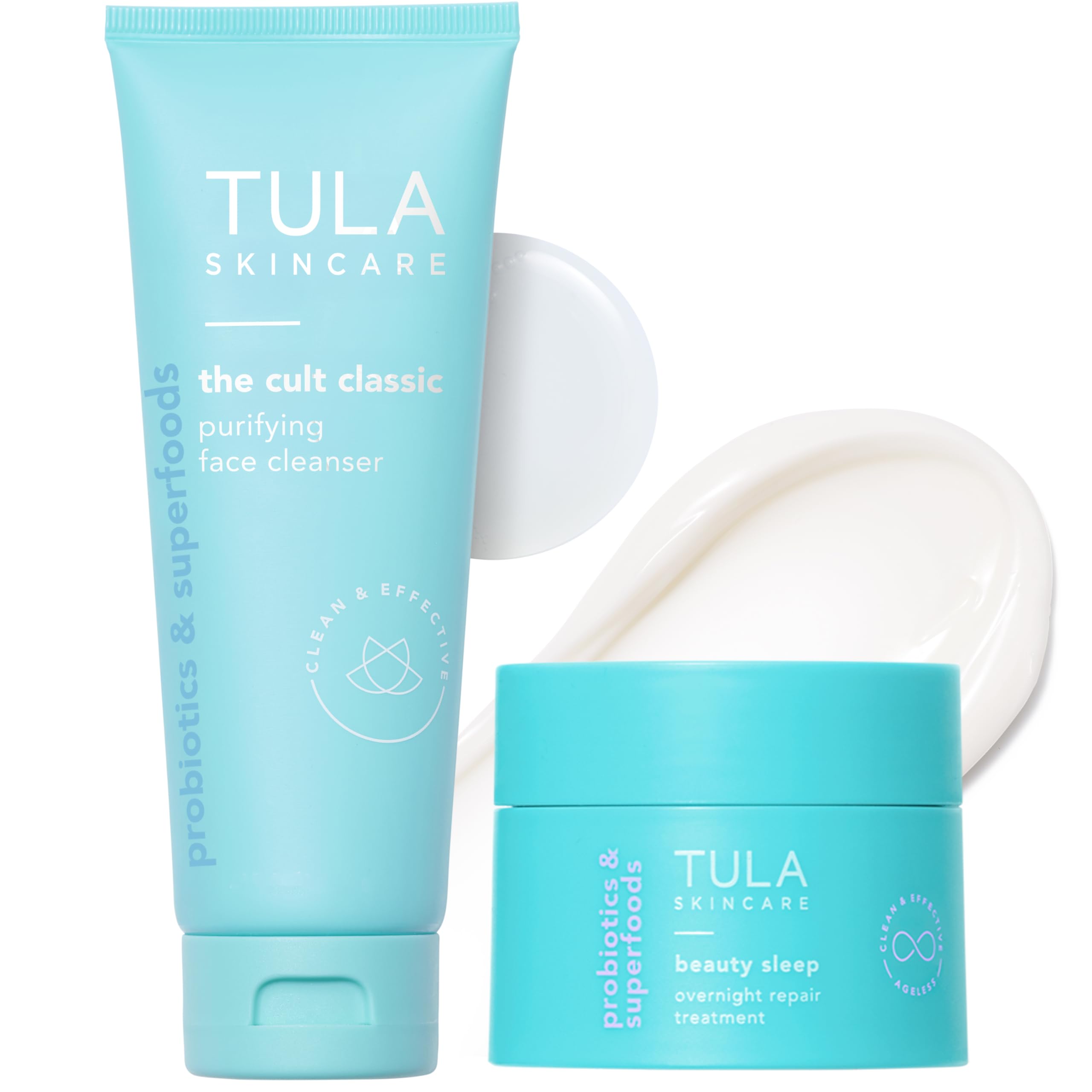 TULA Skin Care Nighttime Duo - Cleansing & Hydrating Travel Size, includes The Cult Classic Purifying Face Cleanser & Mini Beauty Sleep Overnight Repair Treatment, 2-Piece Kit
