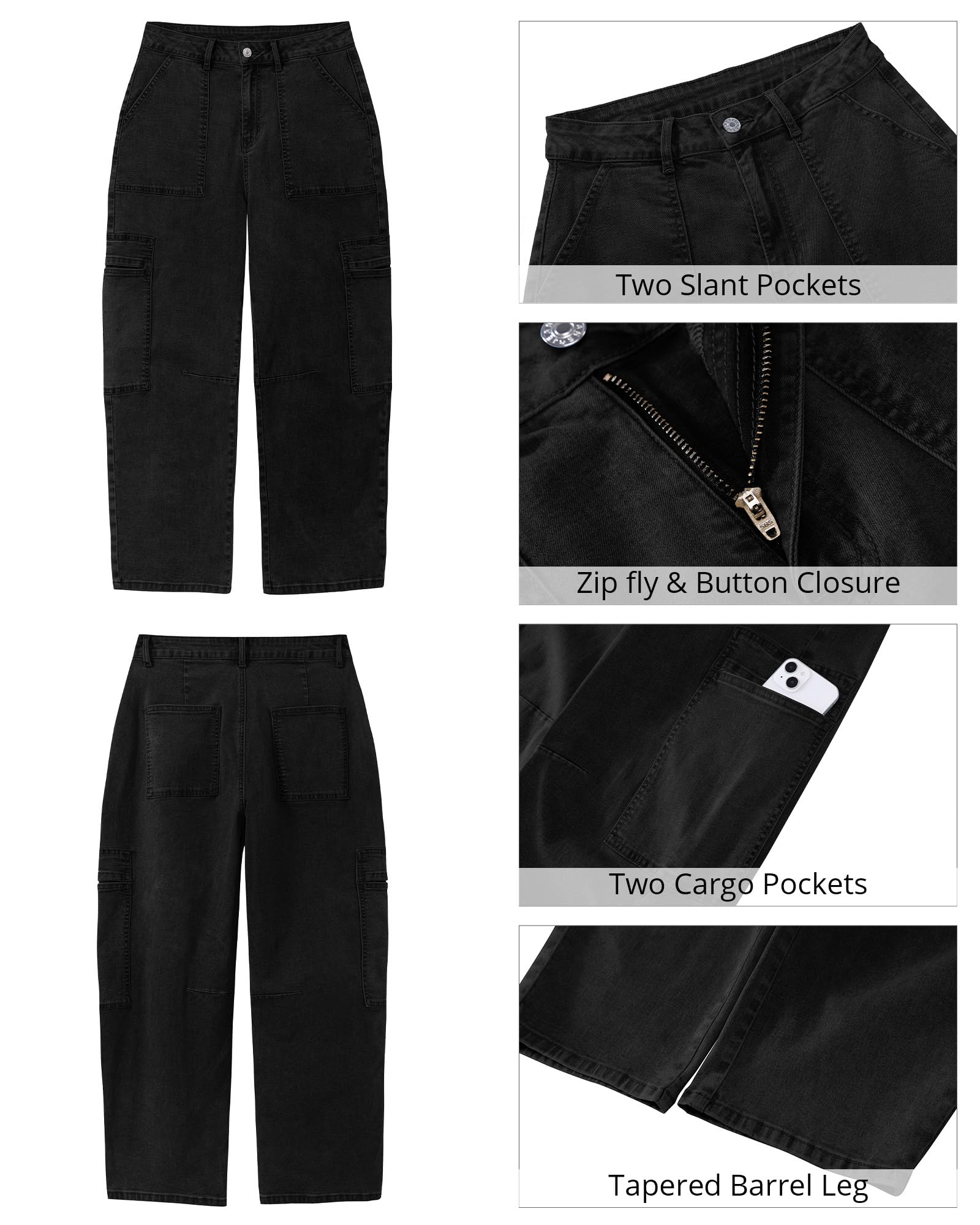 GRAPENT Women Jeans High Rise Barrel Leg Ladies Jeans Womens High Waisted Pants Ankle Jeans High Waisted Ankle Jeans for Women Jeans for Women Trendy Color True Black Small Size 4 to 6
