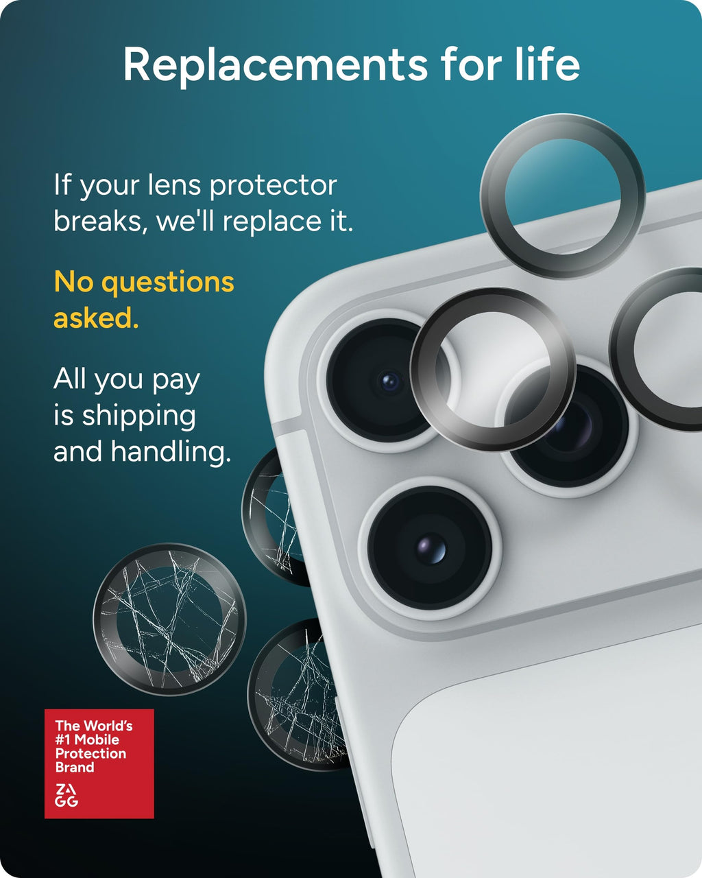 ZAGG Camera Lens Protector for iPhone 18 Pro/ 18 Pro Max, Silver