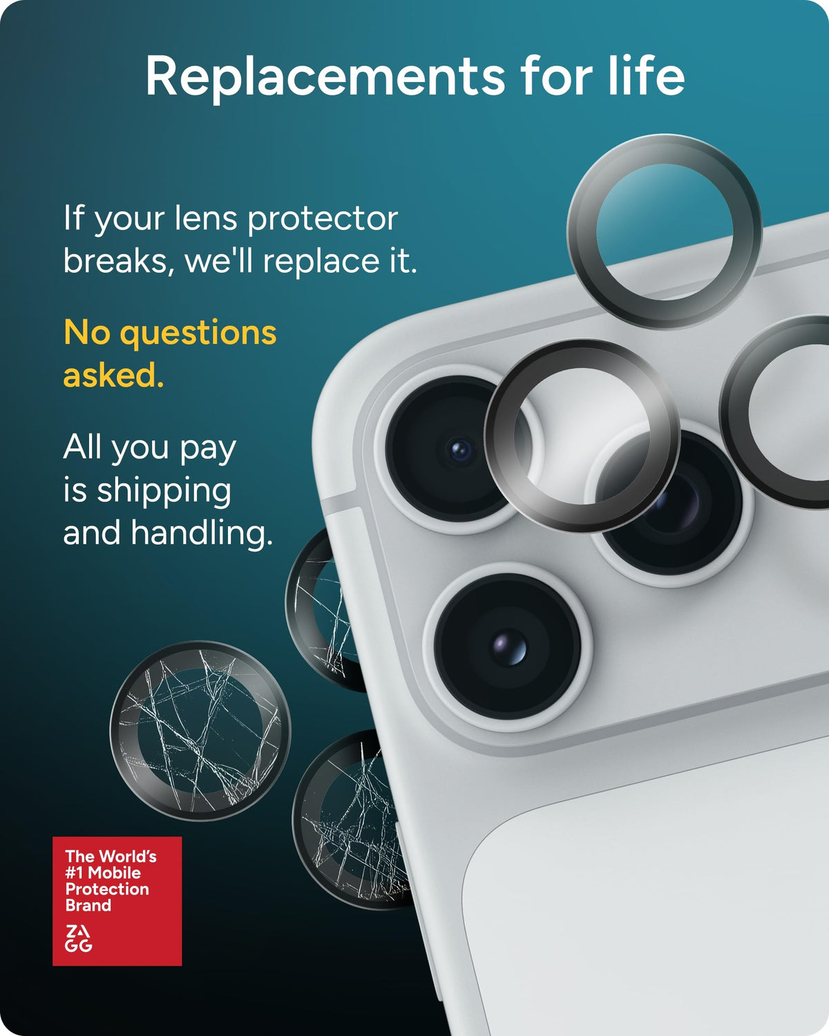 ZAGG Camera Lens Protector for iPhone 18 Pro/ 18 Pro Max, Silver