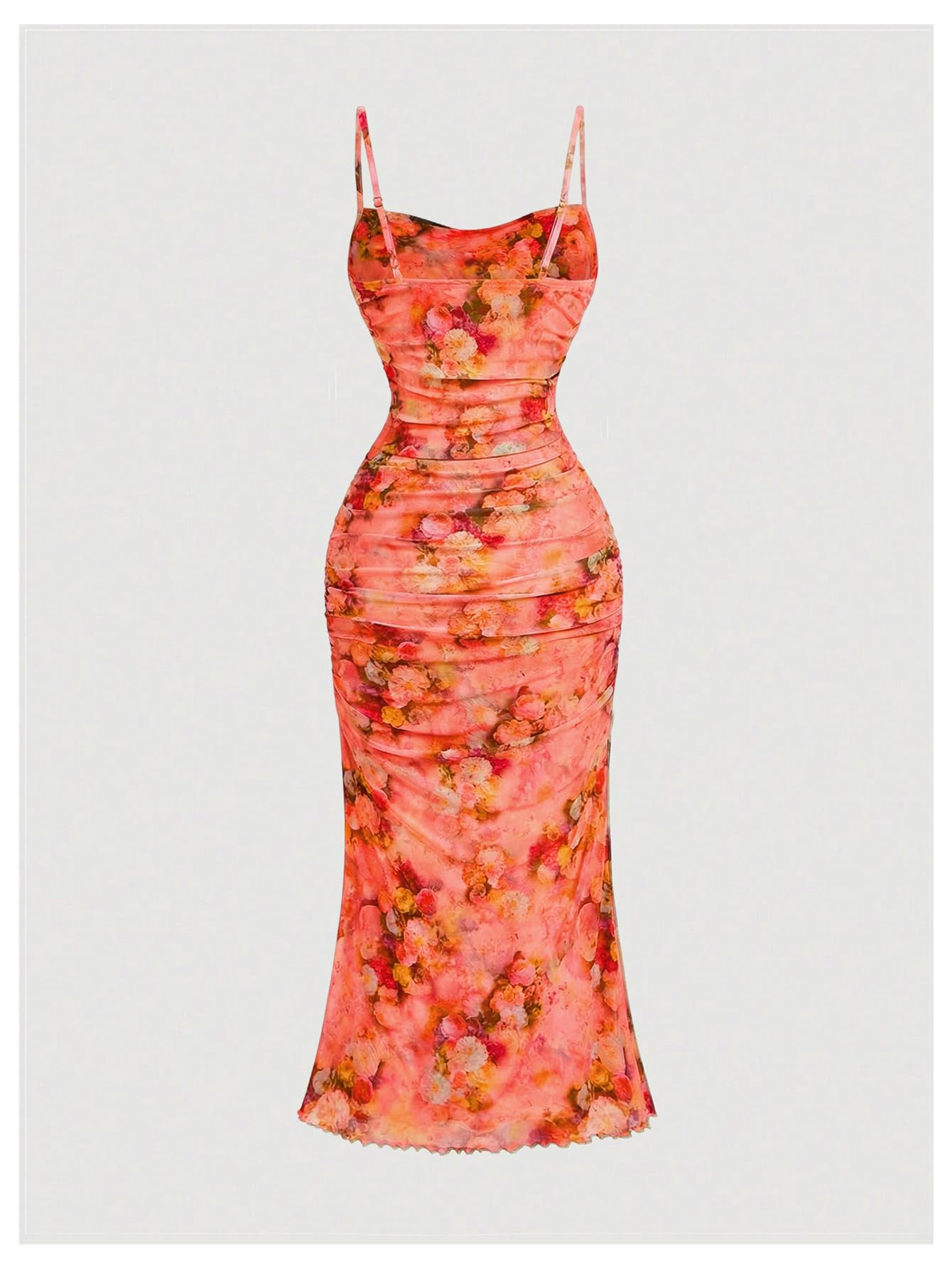 GORGLITTER Women's Floral Spring Summer Wedding Guest Dress Bridal Shower Cocktail Tea Party Beach Midi Sun Dress 2026 Orange Small