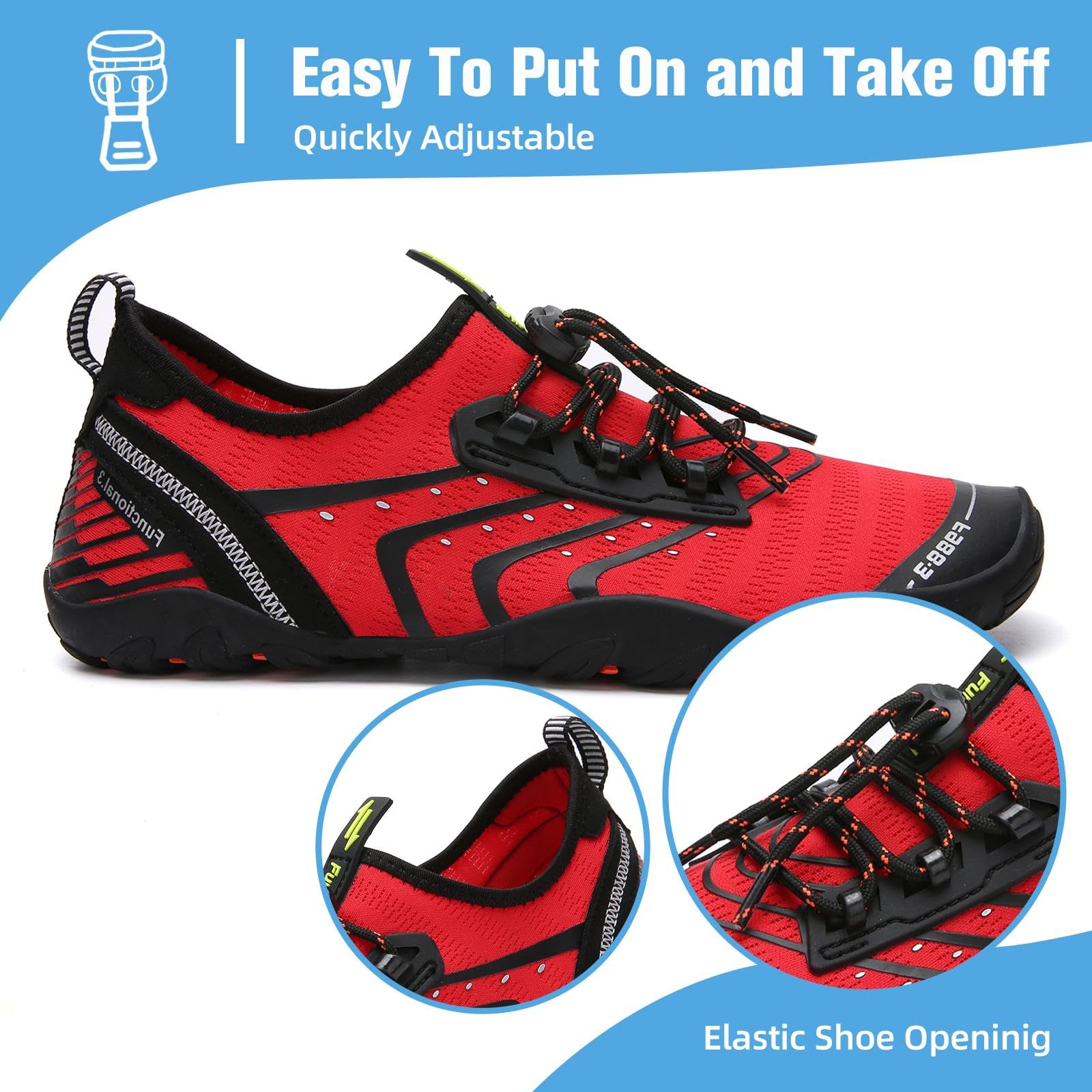 Mishansha Water Shoes for Women Men, Quick-Dry Barefoot Swim Shoes with Drainage Holes, Lightweight Aqua Shoe for Beach Pool River Boating Yoga Walking 12.5 Women/11 Men Red