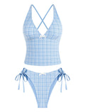 ZAFUL Women's Tankini Set V Neck Tummy Control Floral Printed Tie Side Thong Bikini Swimsuits 2 Piece Bathing Suits