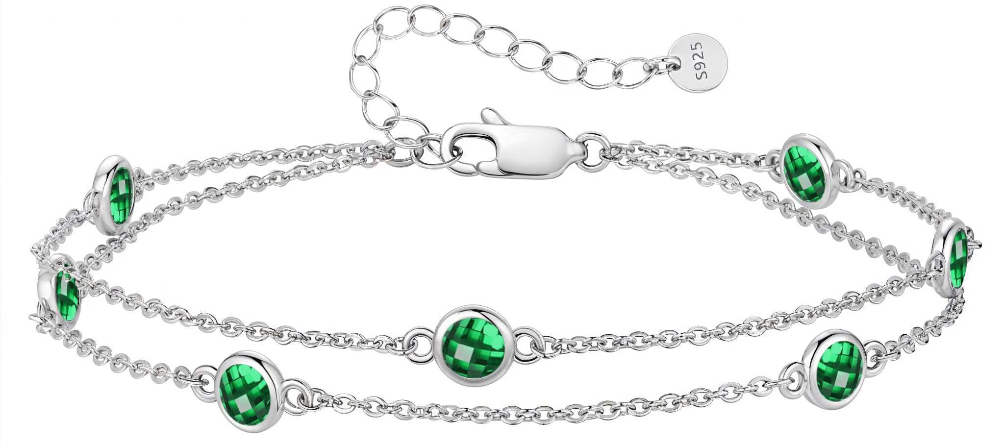 LOUISA SECRET Birthstone Bracelets for Women, 925 Sterling Silver Charm Link Double Strand Bracelet, Birthday Anniversary Christmas Jewelry Gifts for Wife Girlfriend Mother her