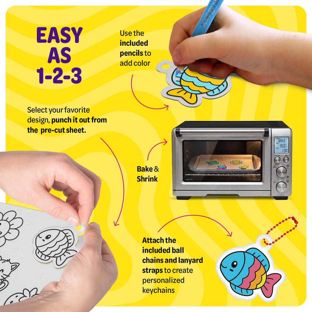 Dan&Darci Shrink Art Craft Kit for Girls and Boys Ages 6-12 - Shrink Magic Charm Making Kit with 30 Pre-Cut Shrink Plastic Templates - Kids Craft Birthday Gift for 7 8 9 10 Year Olds