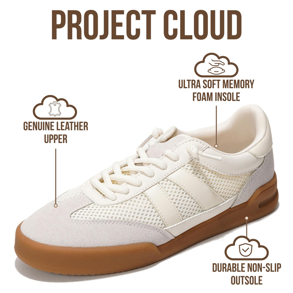 Project Cloud 100% Genuine Leather Casual Sneakers for Women - Memory Foam Insoles - Womens Shoes & Lightweight Women's Fashion Sneakers - Slip On Shoes for Women Footwear (Verdy, Whit, 7) White