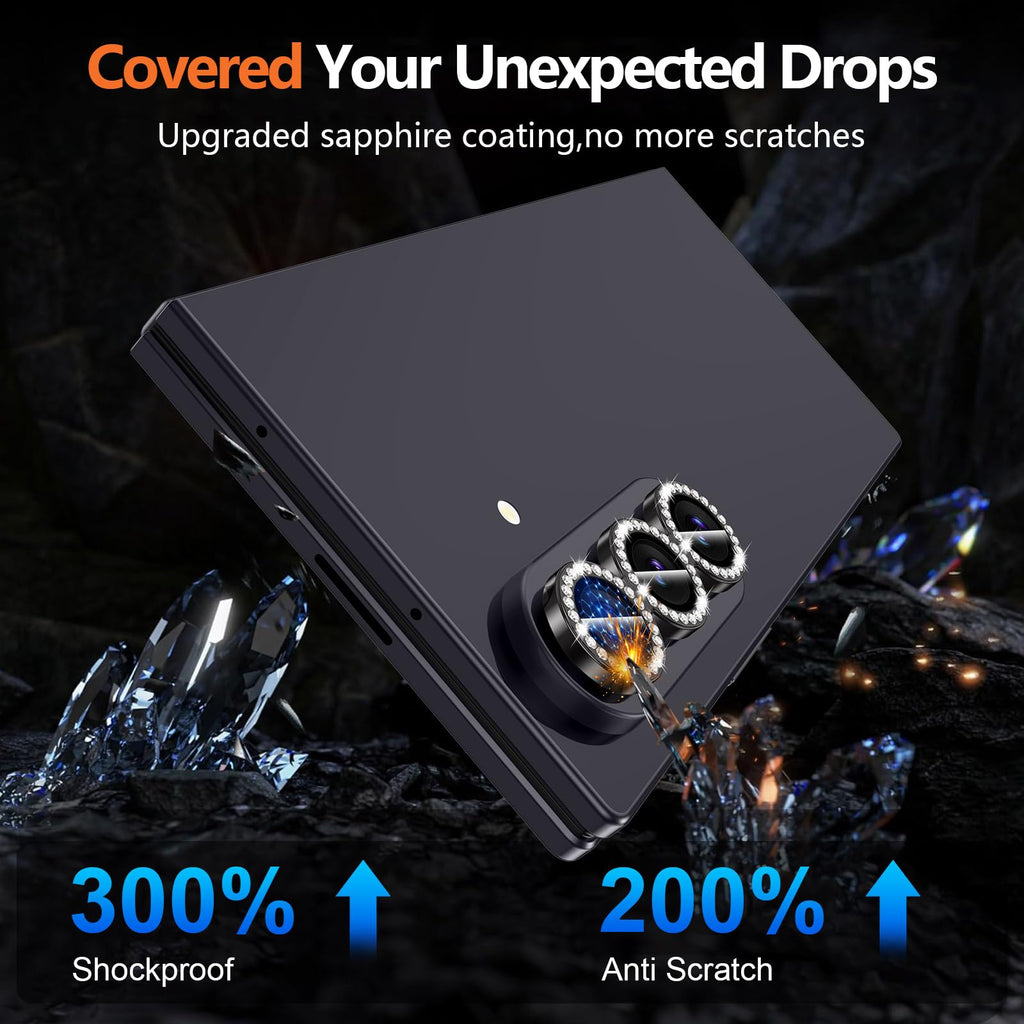 Avocase for Samsung Galaxy Z Fold 8 Ultra Camera Lens Protector, Individual Metal Ring Tempered Glass Lens Cover, [Strong Adsorption] Scratch Resistant Ultra-Thin HD Clear Lens Cover, 1 Set-Black Diamond