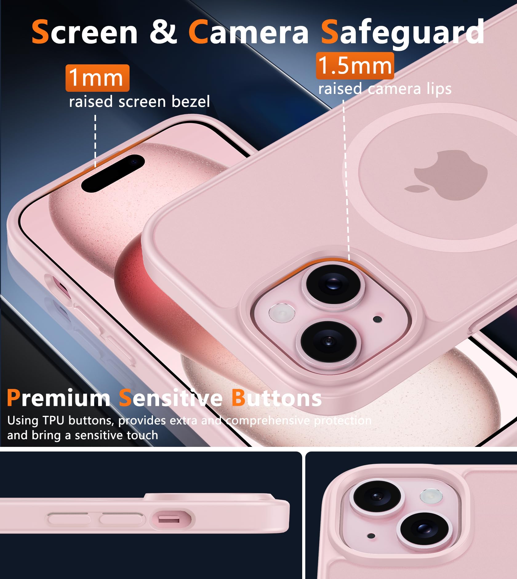 FNTCASE for iPhone 15 Case: for iPhone 14 Case & iPhone 13 Case [Compatible with Magsafe] Translucent Matte Magnetic Phone Cover - Military Grade Drop Protection Shockproof Protective Cases - Pink