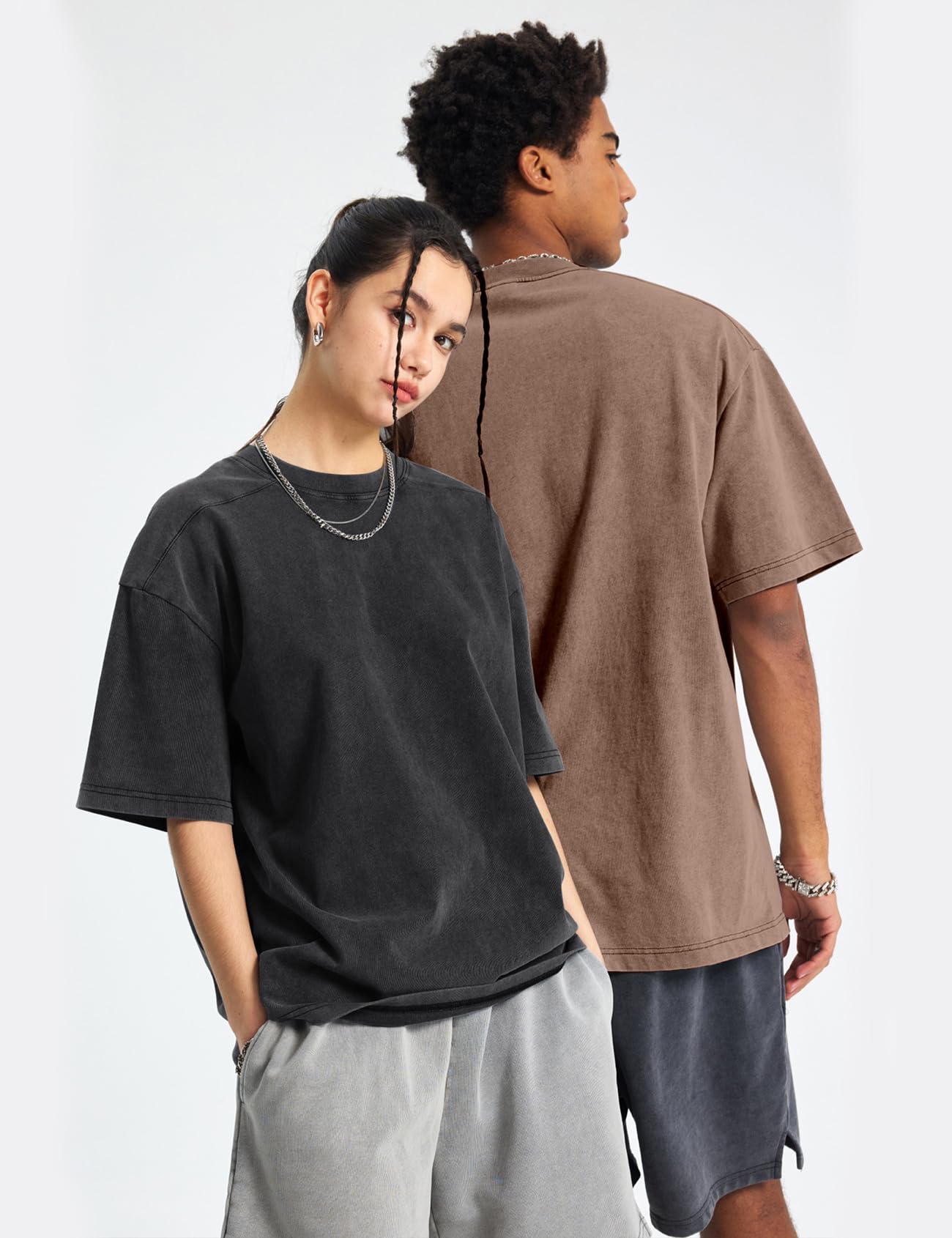 Arssm 4 Pack Oversized Tshirts for Men Acid Wash Loose Fit Vintage Cotton Heavyweight T Shirts Baggy Tees(BlackArmyKhakiBeige-XL)