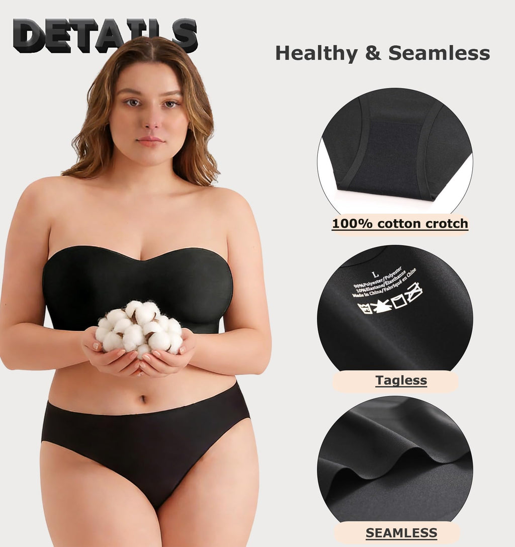 FINETOO 6 Pack Women’s Seamless Hipster Underwear No Show Panties Invisibles Briefs Soft Stretch Bikini Underwears XS-XXL(S)