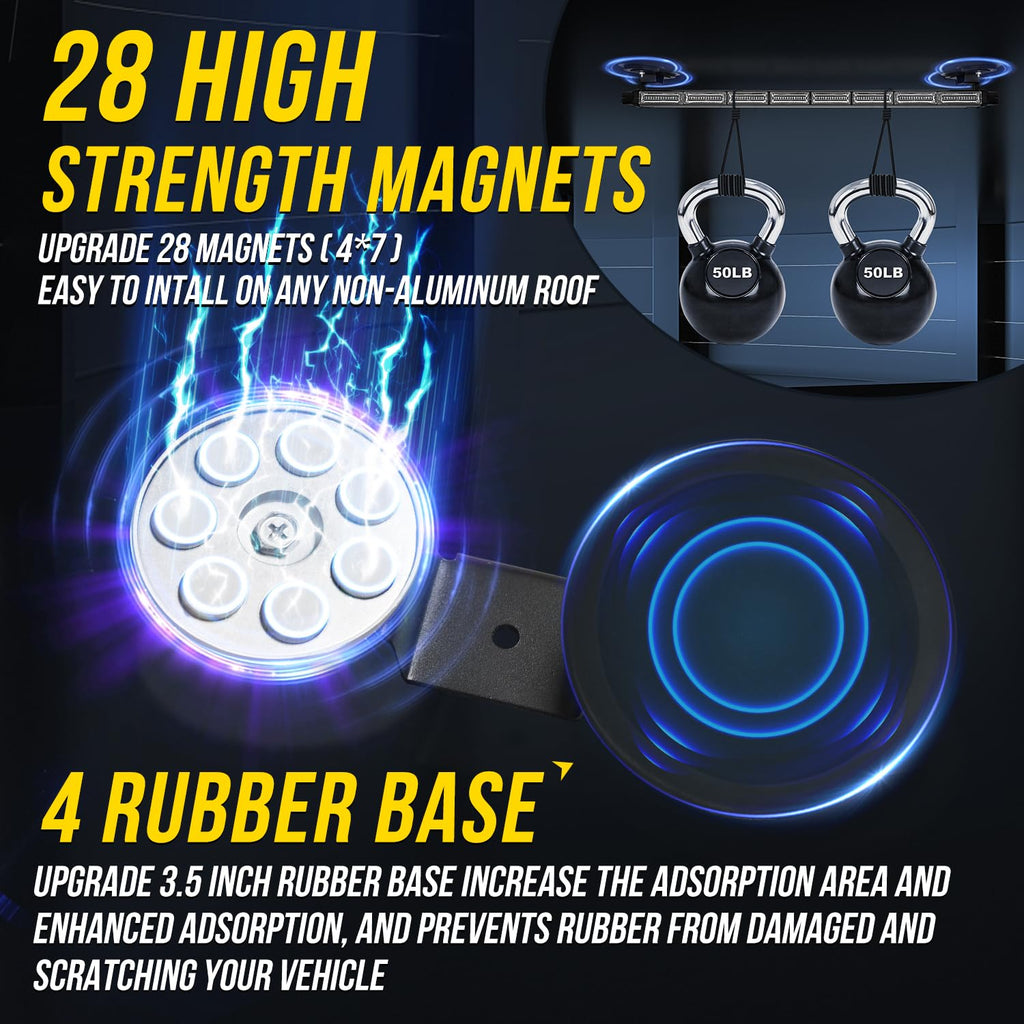 LRTER 34inch 166 LED Emergency Rooftop Strobe Lights Bar Flashing Safety Traffic Advisor Warning Hazard Snow Plow Light W/Magnet Base for Work Trucks Vehicles Construction Tow Pickup Amber White