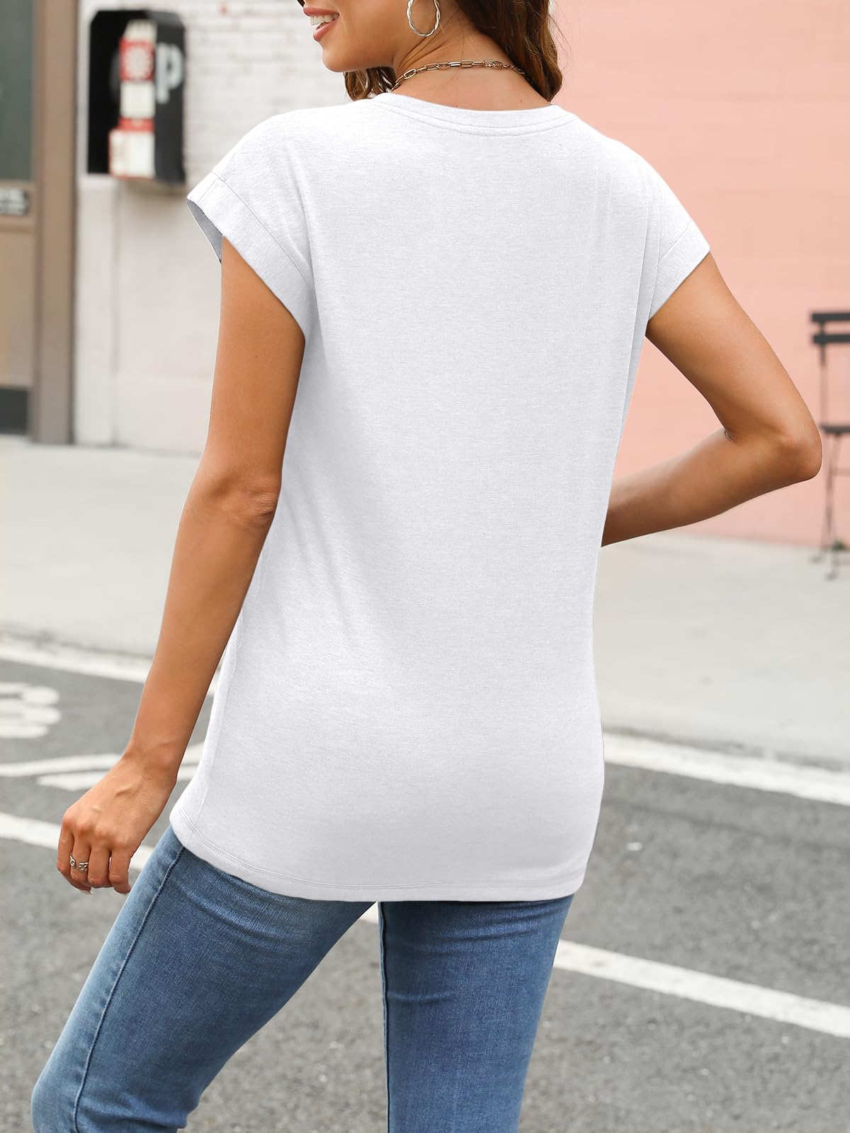 AUTOMET Women's Cap Sleeve Tops for Summer - Soft Stretchy Versatile Shirts for Office Casual Date Everyday Wear White M