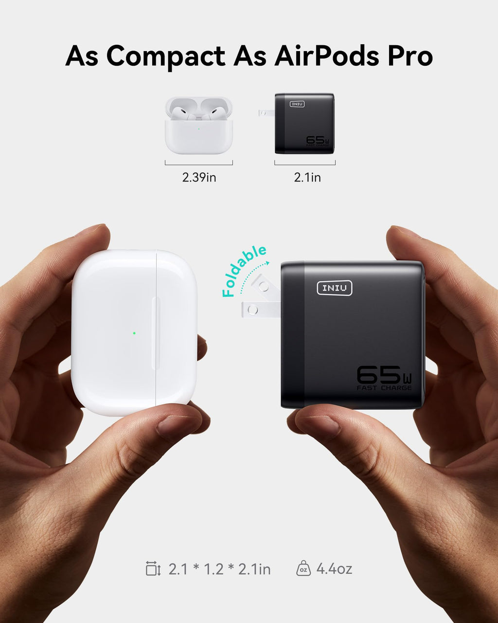 INIU 65W USB C Charger Block, 3-Port GaN Fast Charging Adapter with 100W Cable & Advanced Protection, Foldable Travel Charger for iPhone 17 16 15 Pro Max, iPad, Samsung S26 S25 Ultra, Pixel eReaders