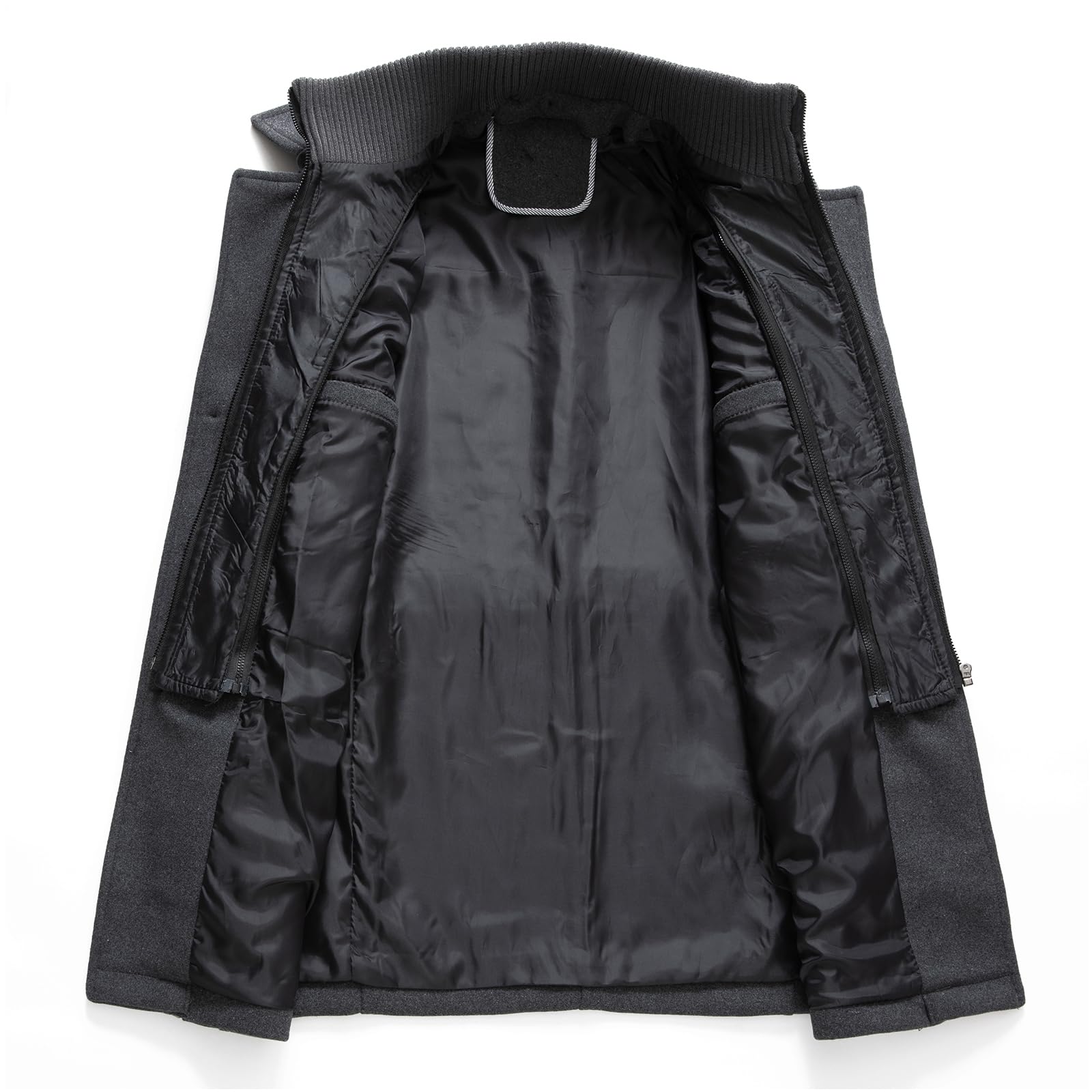 INVACHI Men's Wool Blend Coat Double Collar Trench Coat Single Breasted Overcoat for Autumn Winter