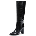 AOSPHIRAYLIAN Knee High Boots - Women's Tall Calf Boots with Snake Faux Crocodile Dress Style, Side Zipper - Black, Size 6