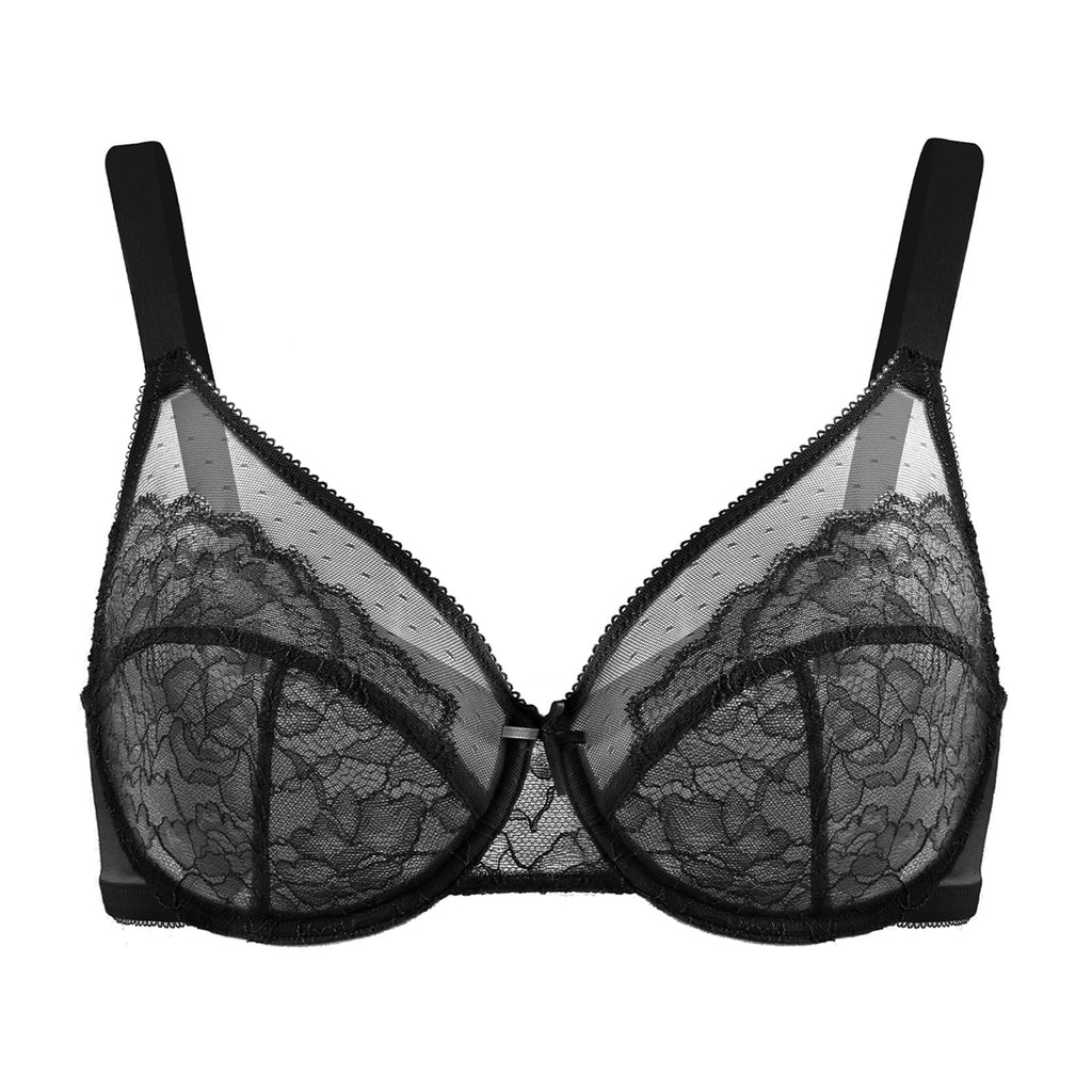 HSIA Minimizer Bras for Women Enchante Full Coverage Underwire Bras Plus Size Lifting Floral Lace Bra for Heavy Breast Black