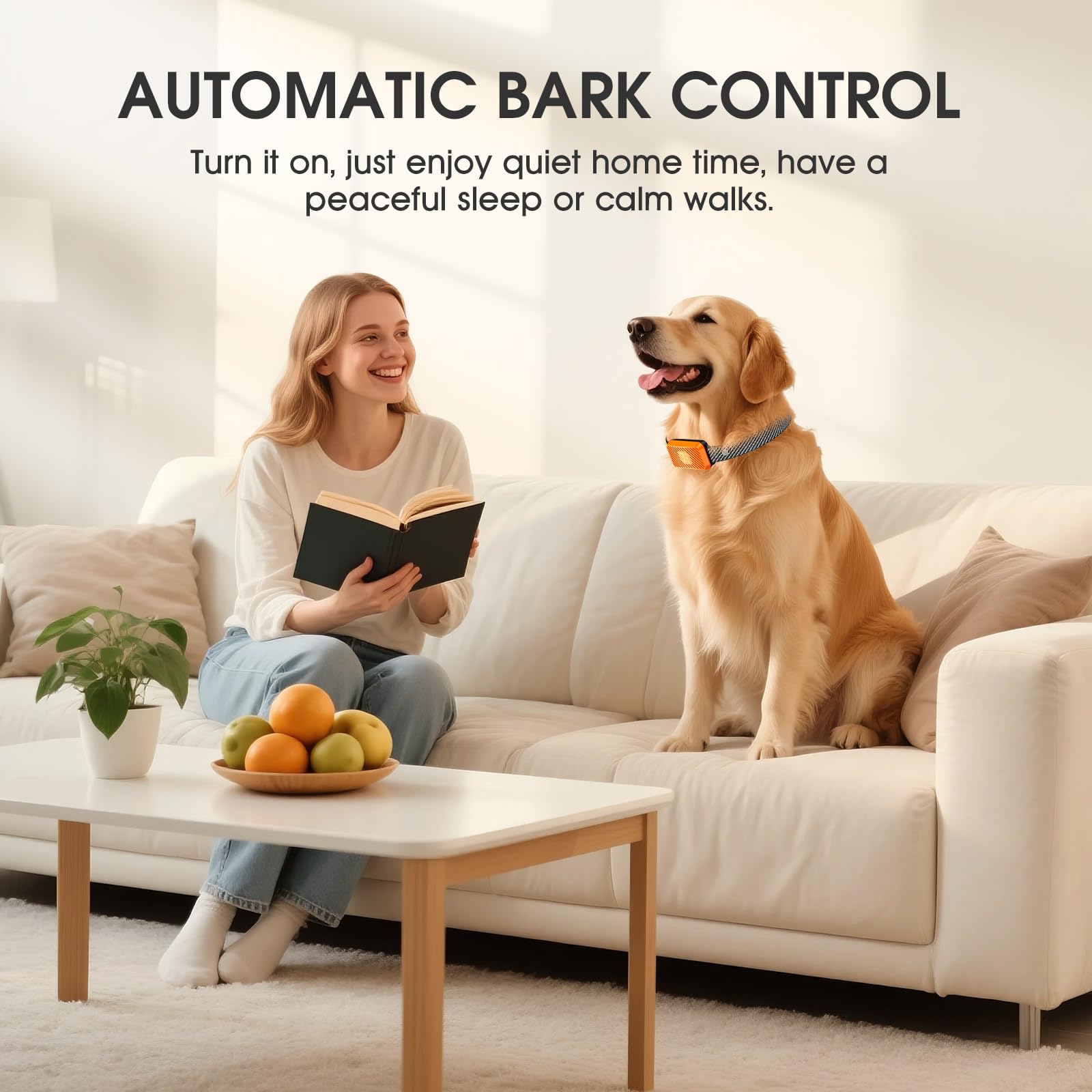 KJKZO Dog Bark Collar for Large Medium Small Dogs, Effective No-Bark Collar, Smart Barking Collar, Rechargeable Bark Collar with 7-Level Sensitivity, 3 Beep & Vibration Modes, Waterproof, Orange