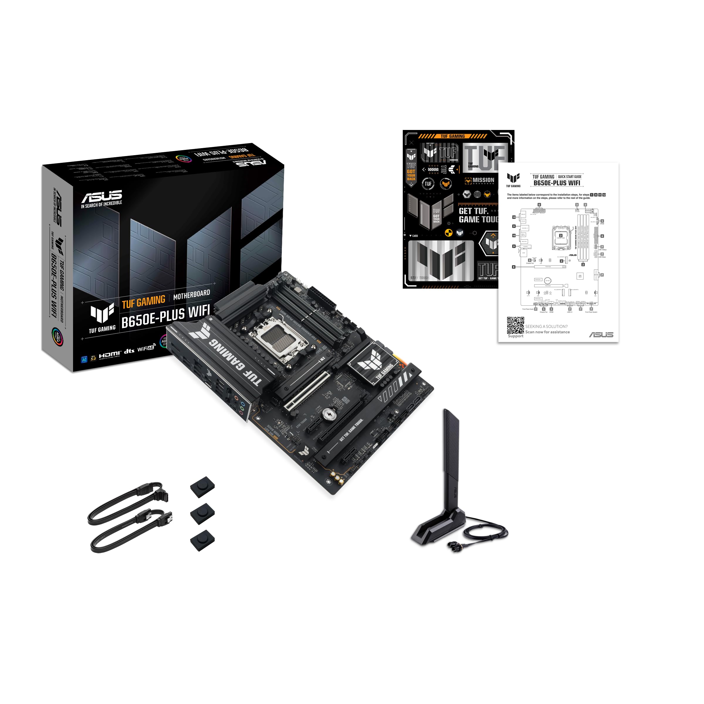 ASUS TUF Gaming B650E-PLUS WiFi AMD B650 ATX Motherboard, 12+2+1 80A DrMOS Power Stages, DDR5, PCIe 5.0 Ready, 3X M.2, Wi-Fi 6E, 2.5Gb LAN, DisplayPort, HDMI™, USB Type-C, BIOS Flashback, Aura Sync
